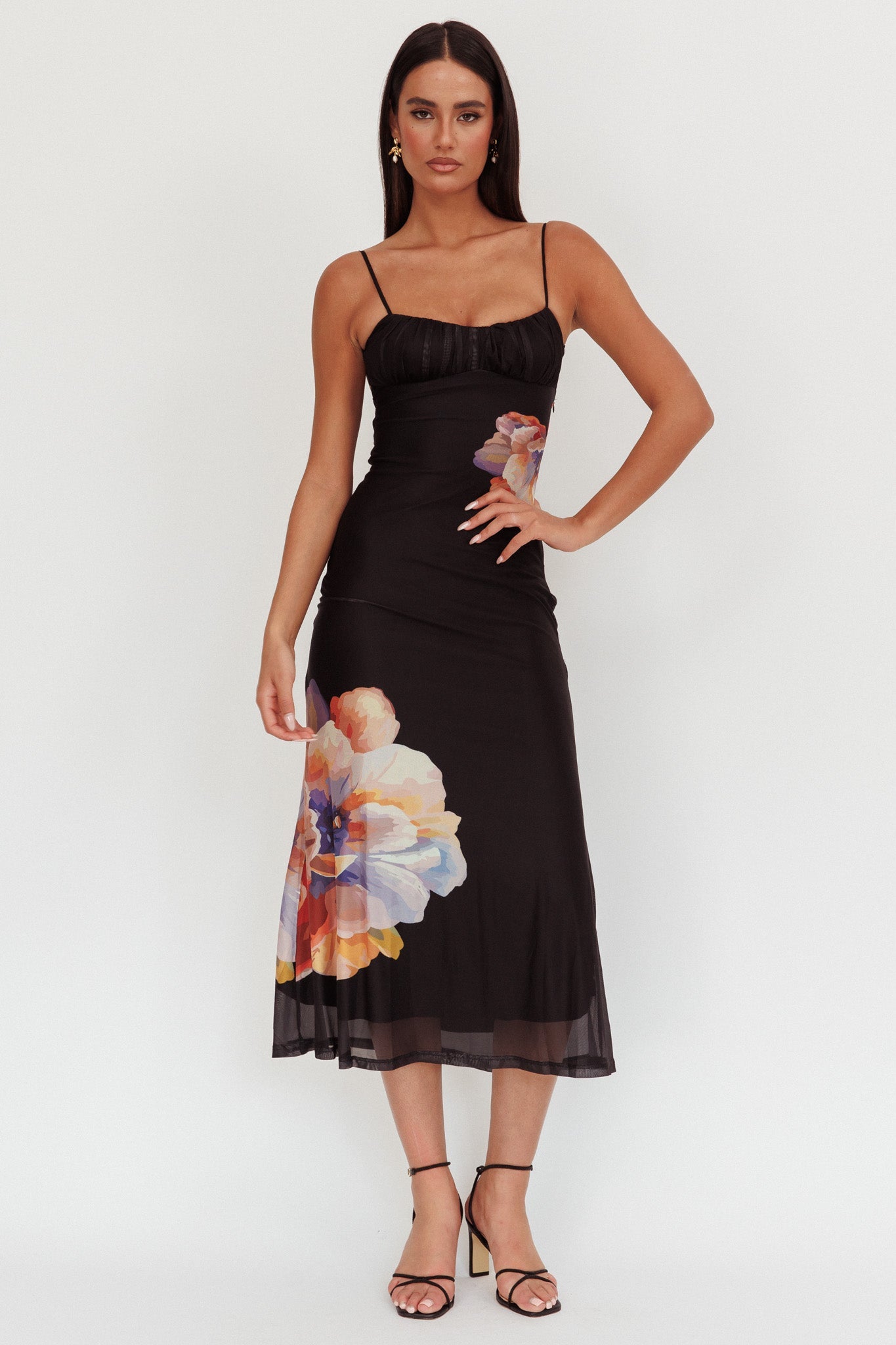 Nerida Gathered Bust Maxi Dress Fiori Nero