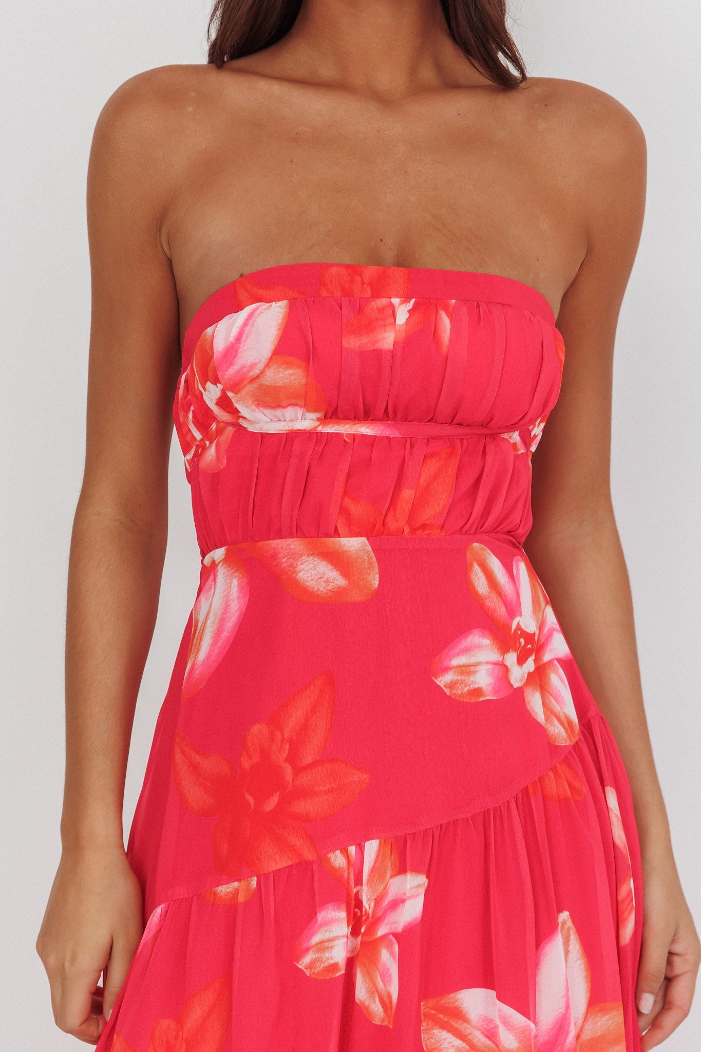 Abito midi con spalline e schiena scoperta South Pacific, lunghezza media, floreale, rosa
