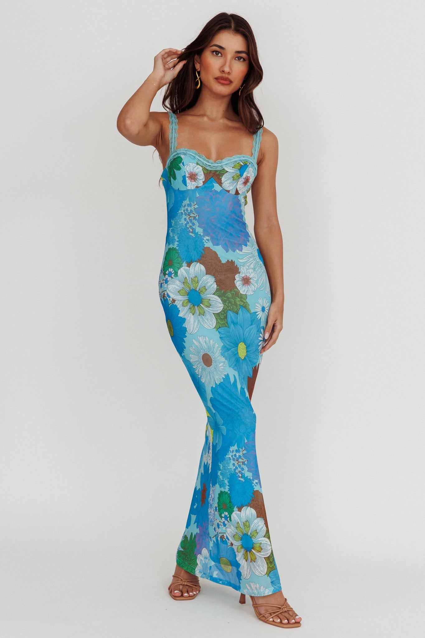 Abito lungo con spalline in pizzo Girl Power blu
