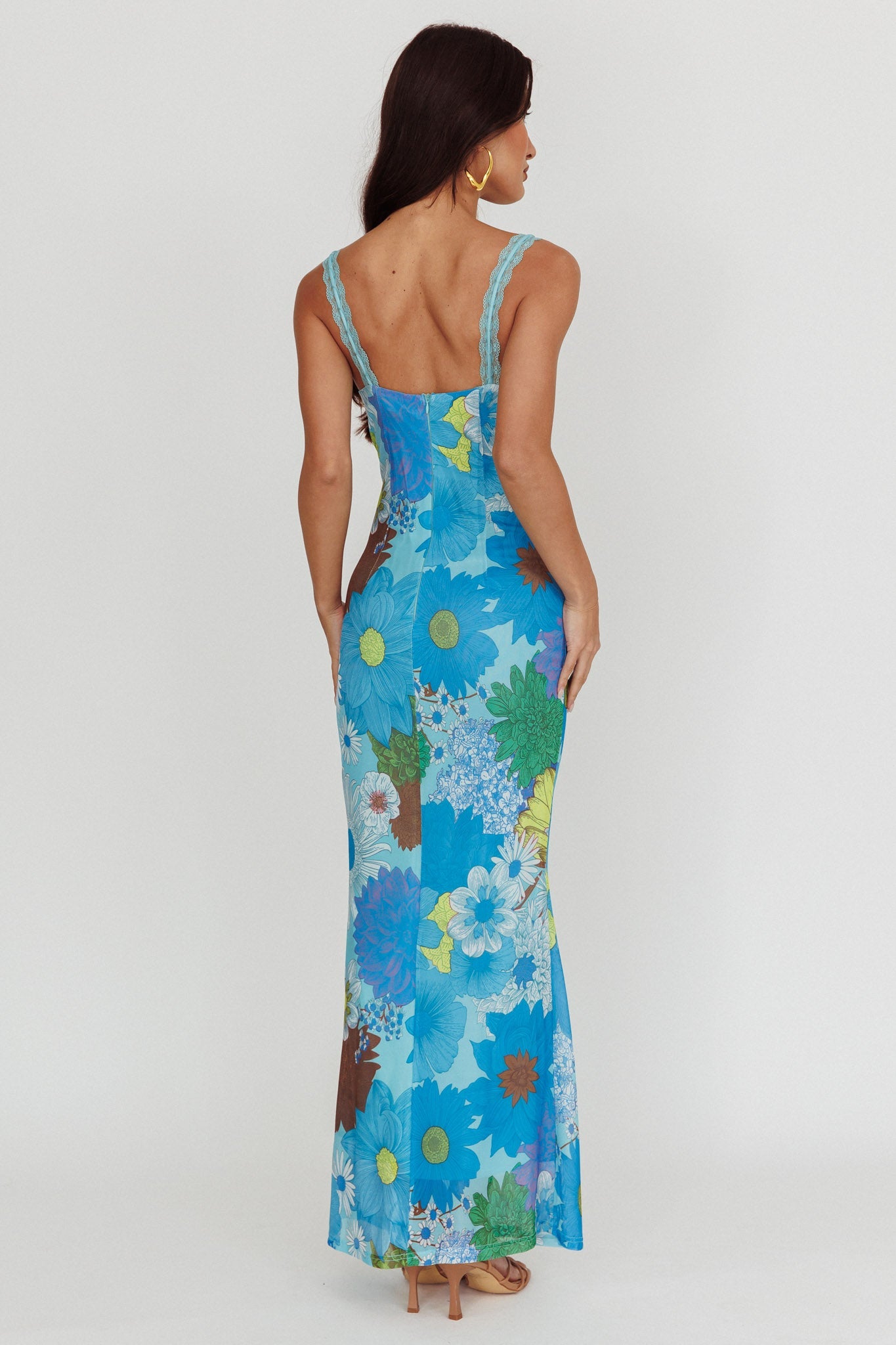 Abito lungo con spalline in pizzo Girl Power blu