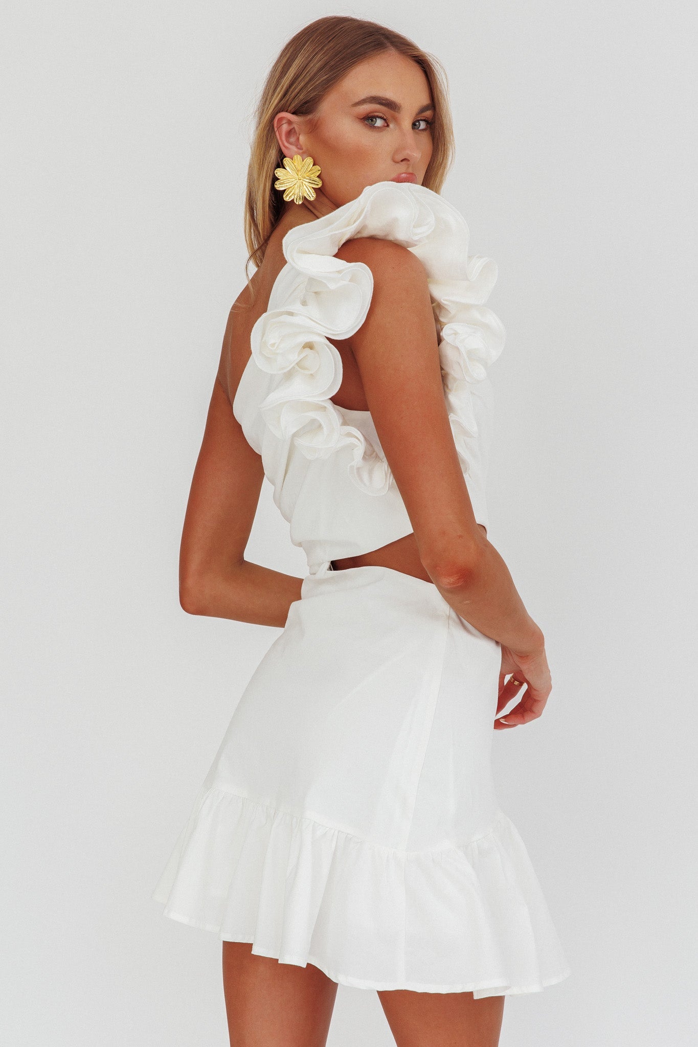 Mini abito Deanna monospalla con cut-out bianco