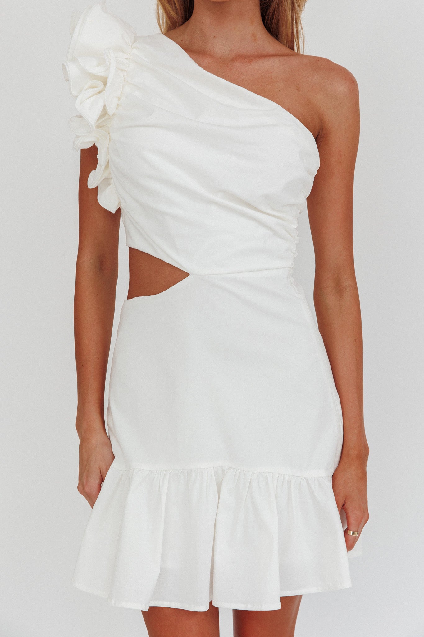 Mini abito Deanna monospalla con cut-out bianco