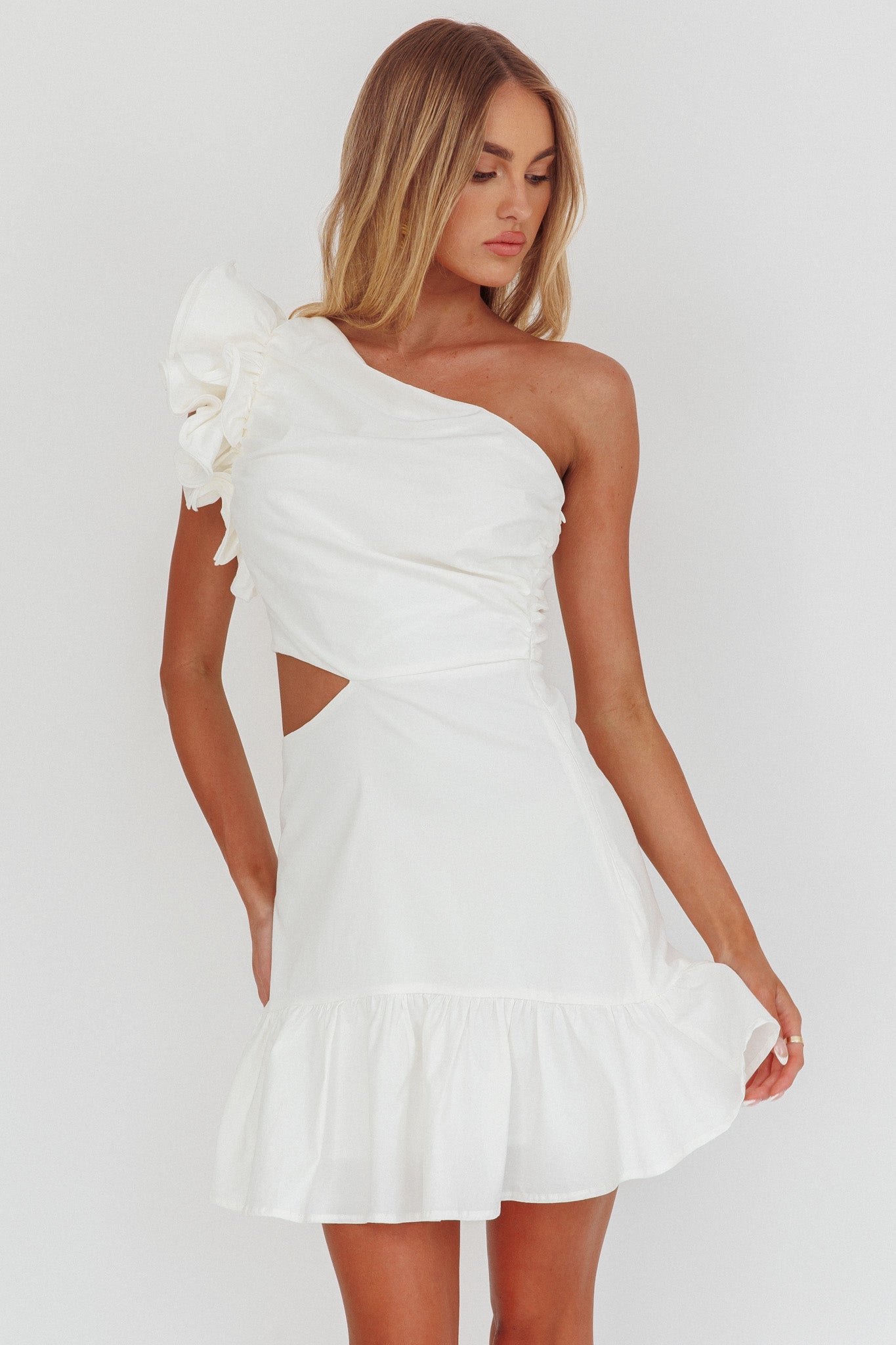 Mini abito Deanna monospalla con cut-out bianco