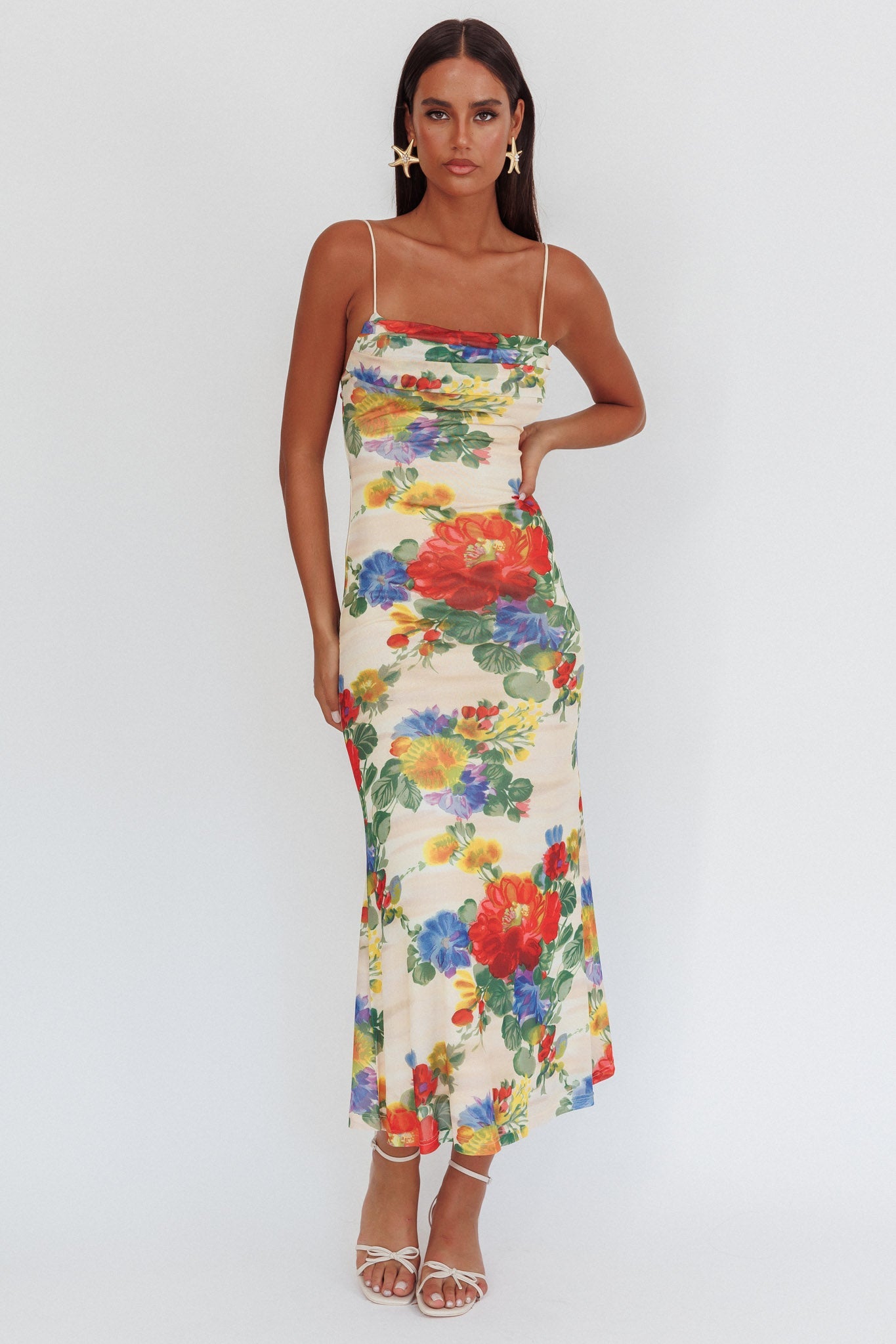 Abito lungo con sovrapposizione in rete Days Ahead rosa floreale