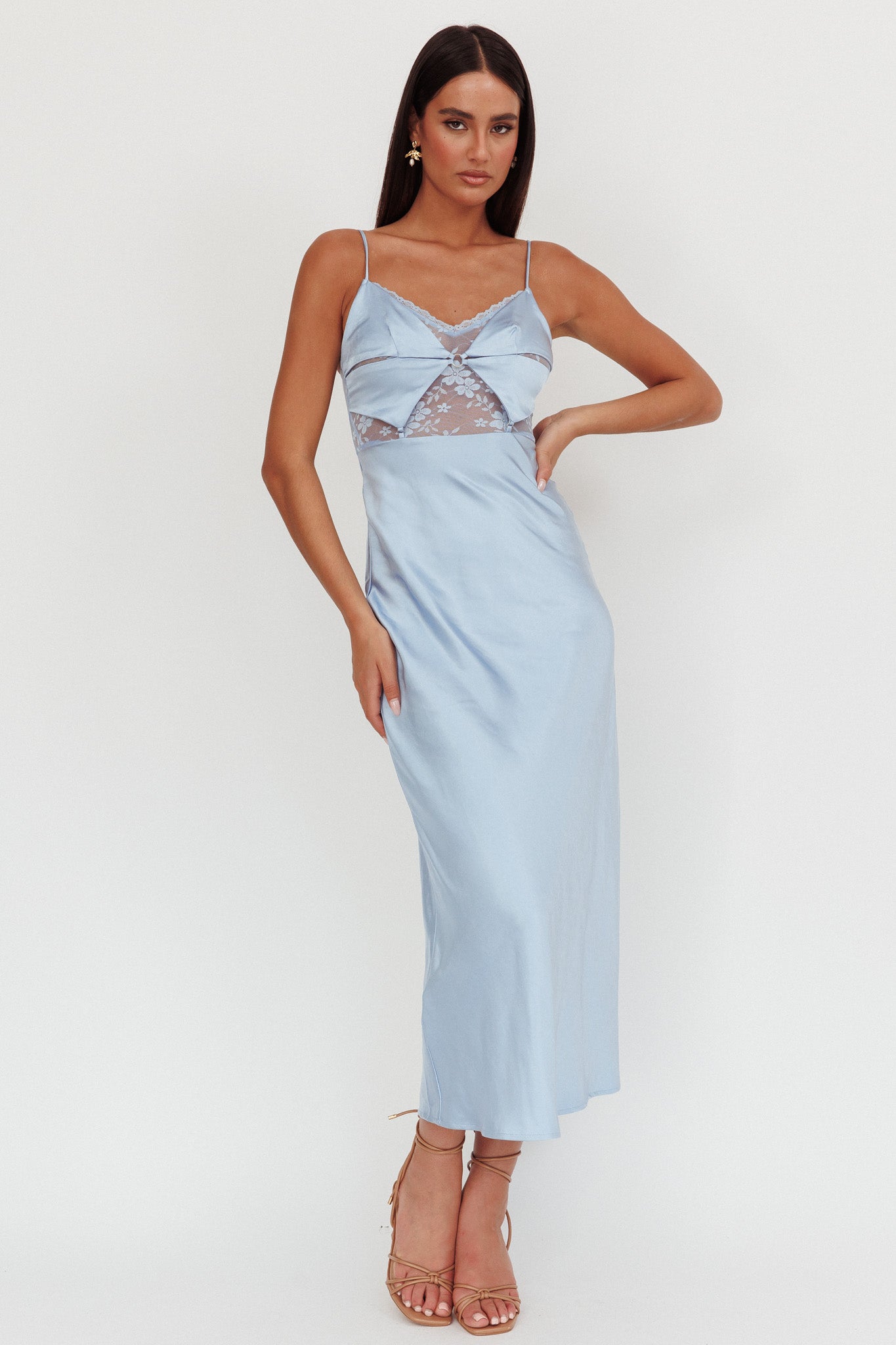 Abito lungo con corpetto in pizzo Impressions blu