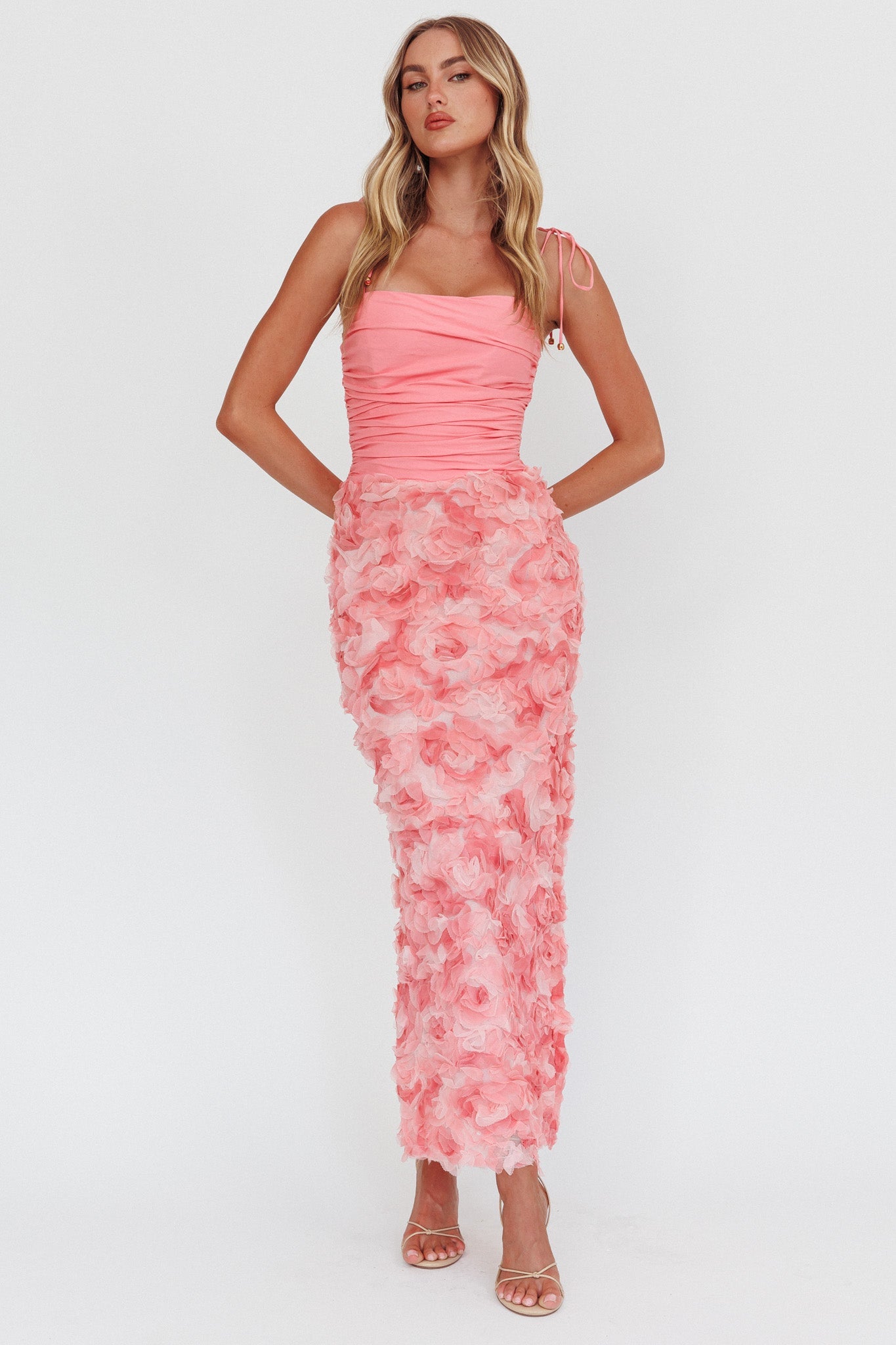 Abito lungo con stampa floreale Love & Honor rosa
