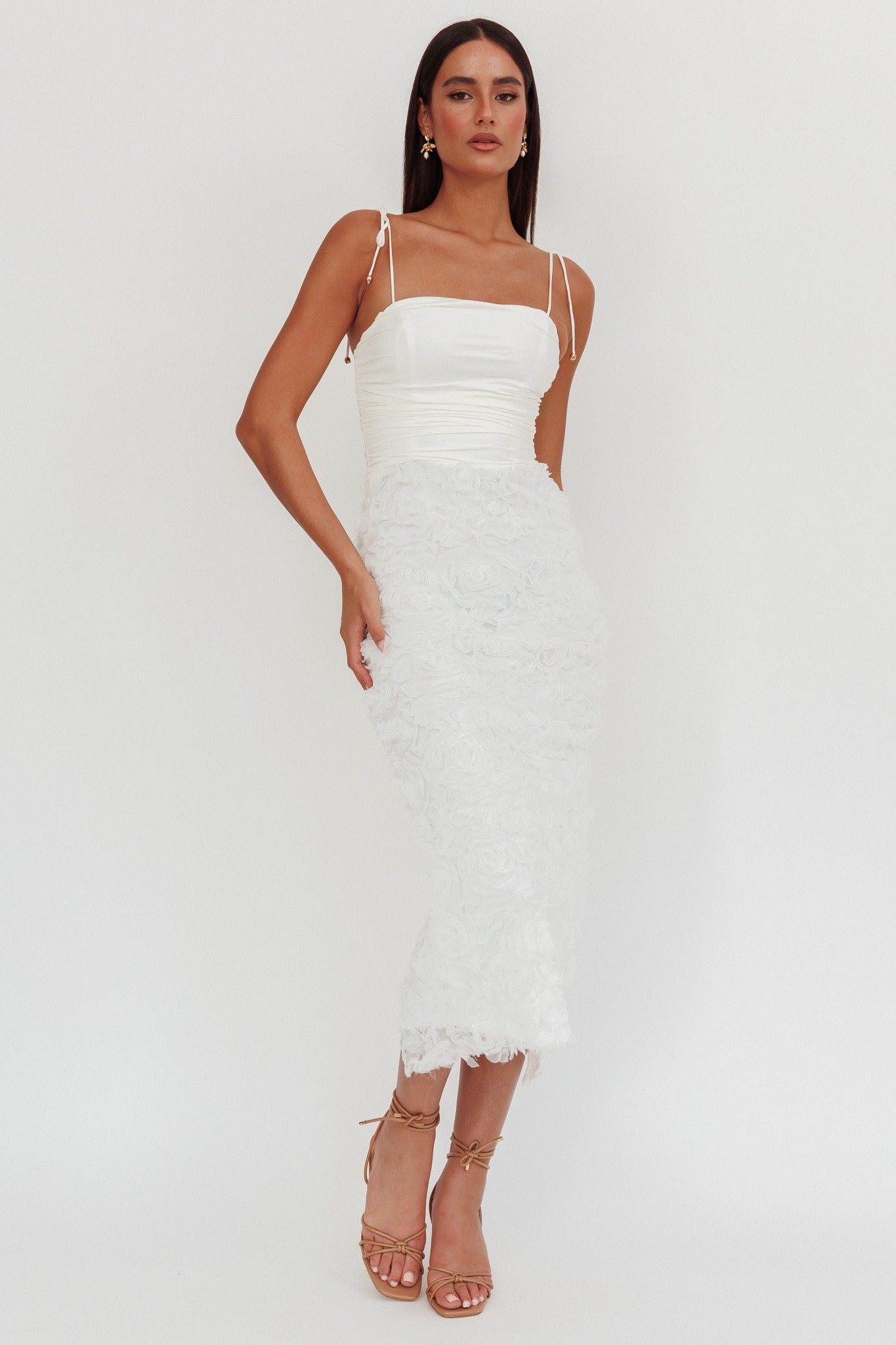 Abito lungo floreale testurizzato Love & Honor bianco