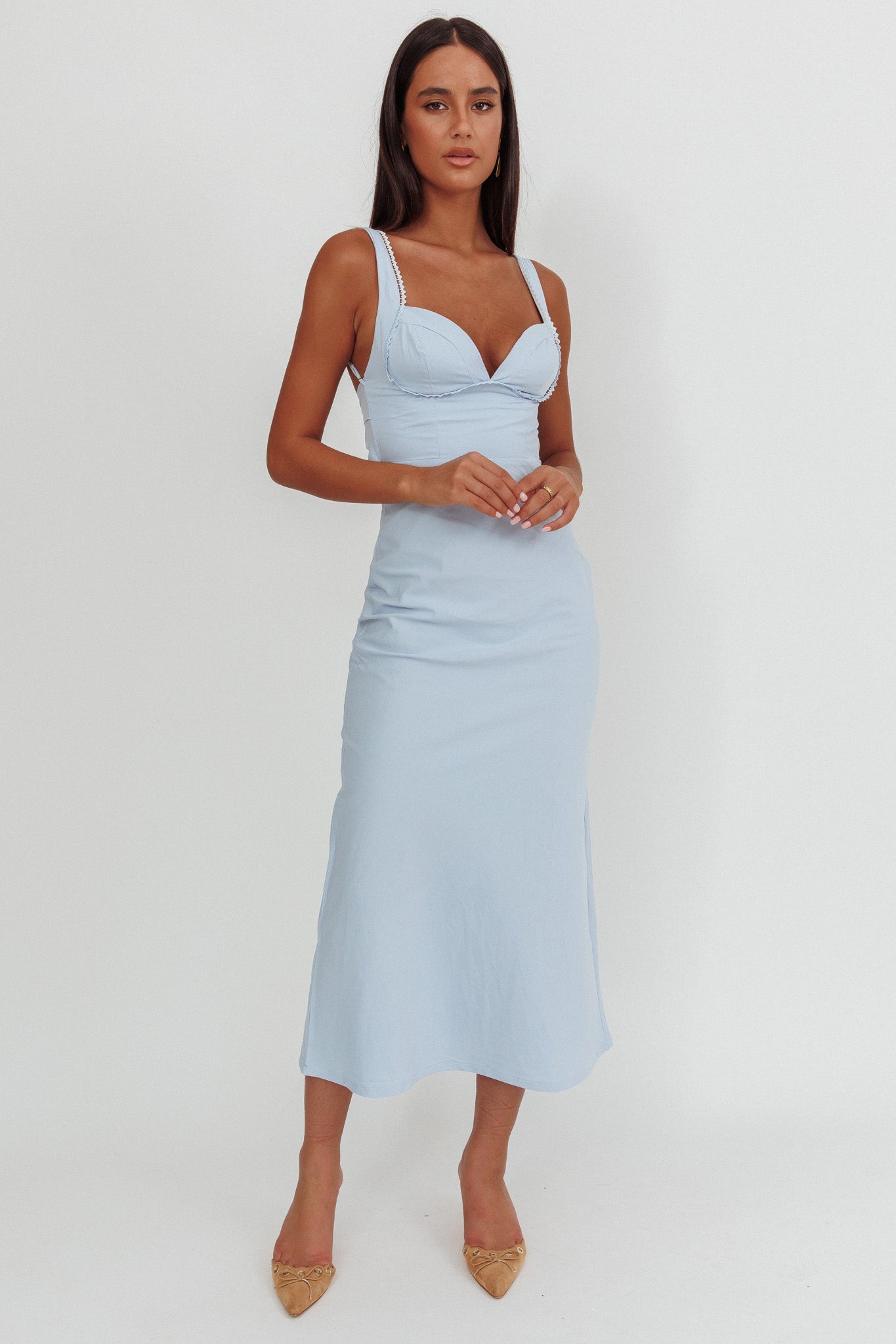 Abito lungo blu con schiena arricciata Moonlit Reverie