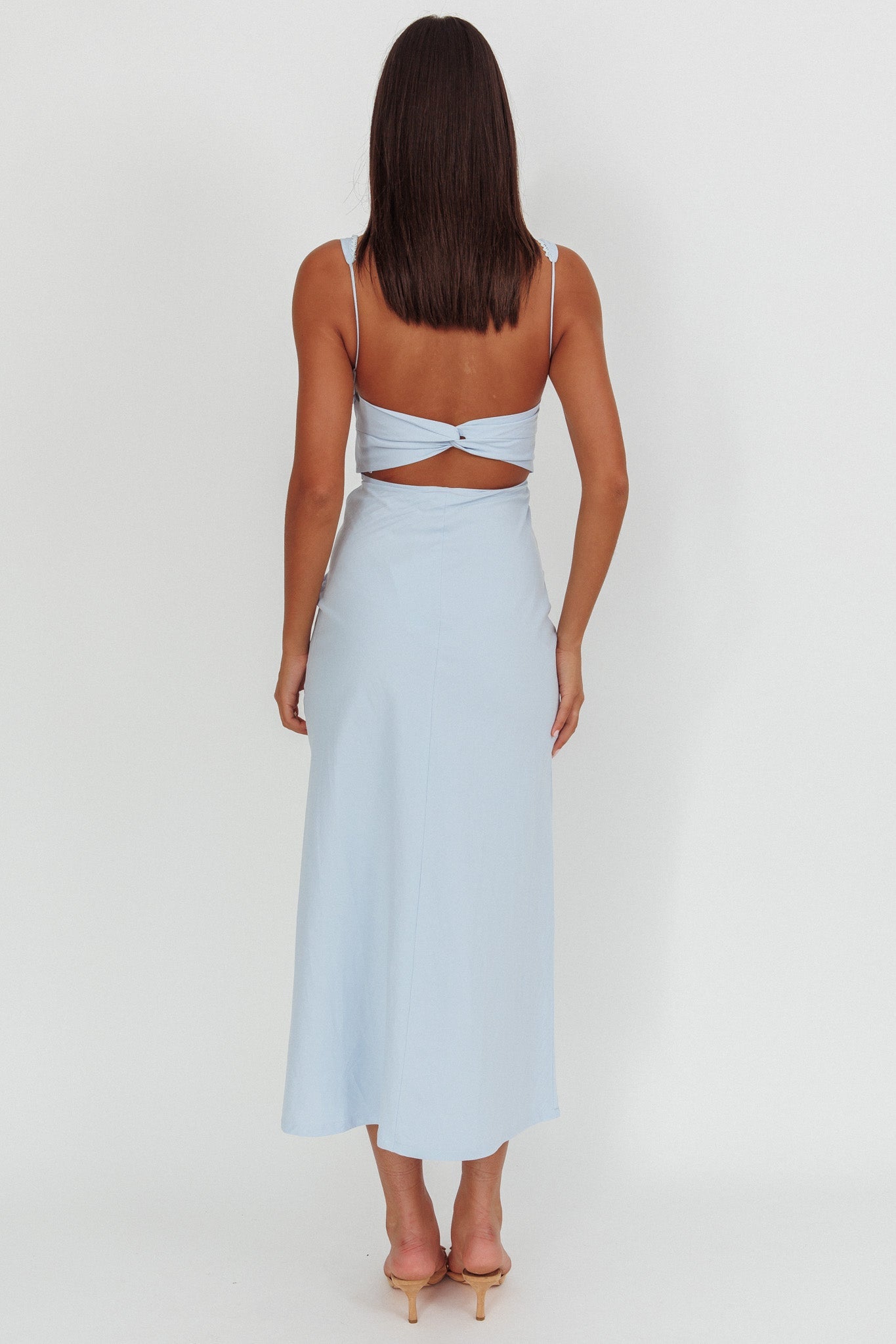 Abito lungo blu con schiena arricciata Moonlit Reverie