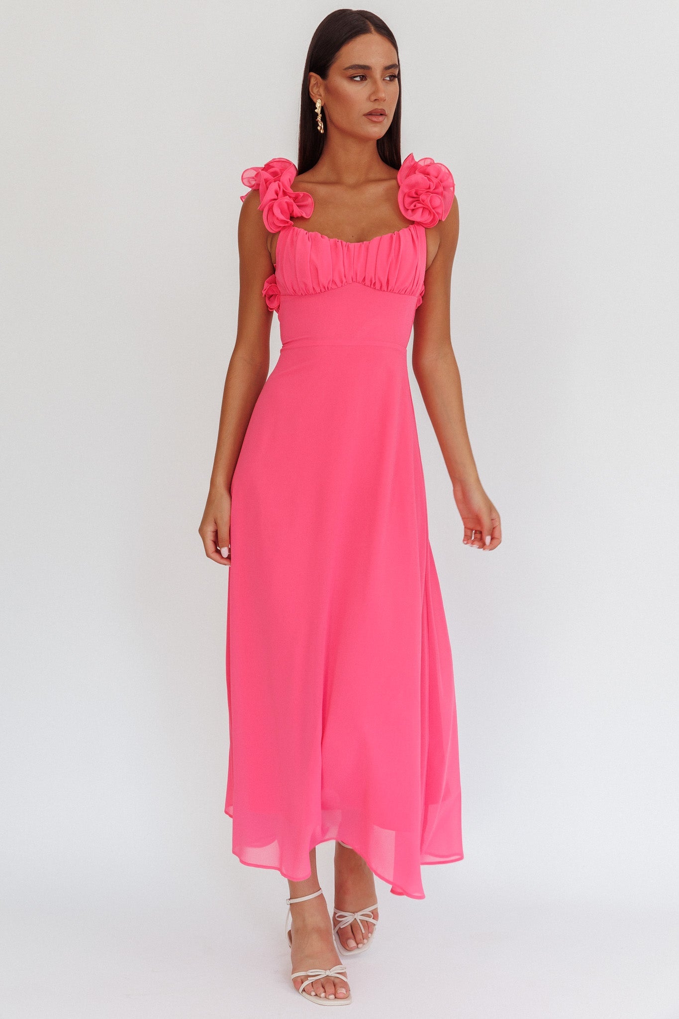 Abito lungo con lacci sulla schiena Eloquent rosa shocking