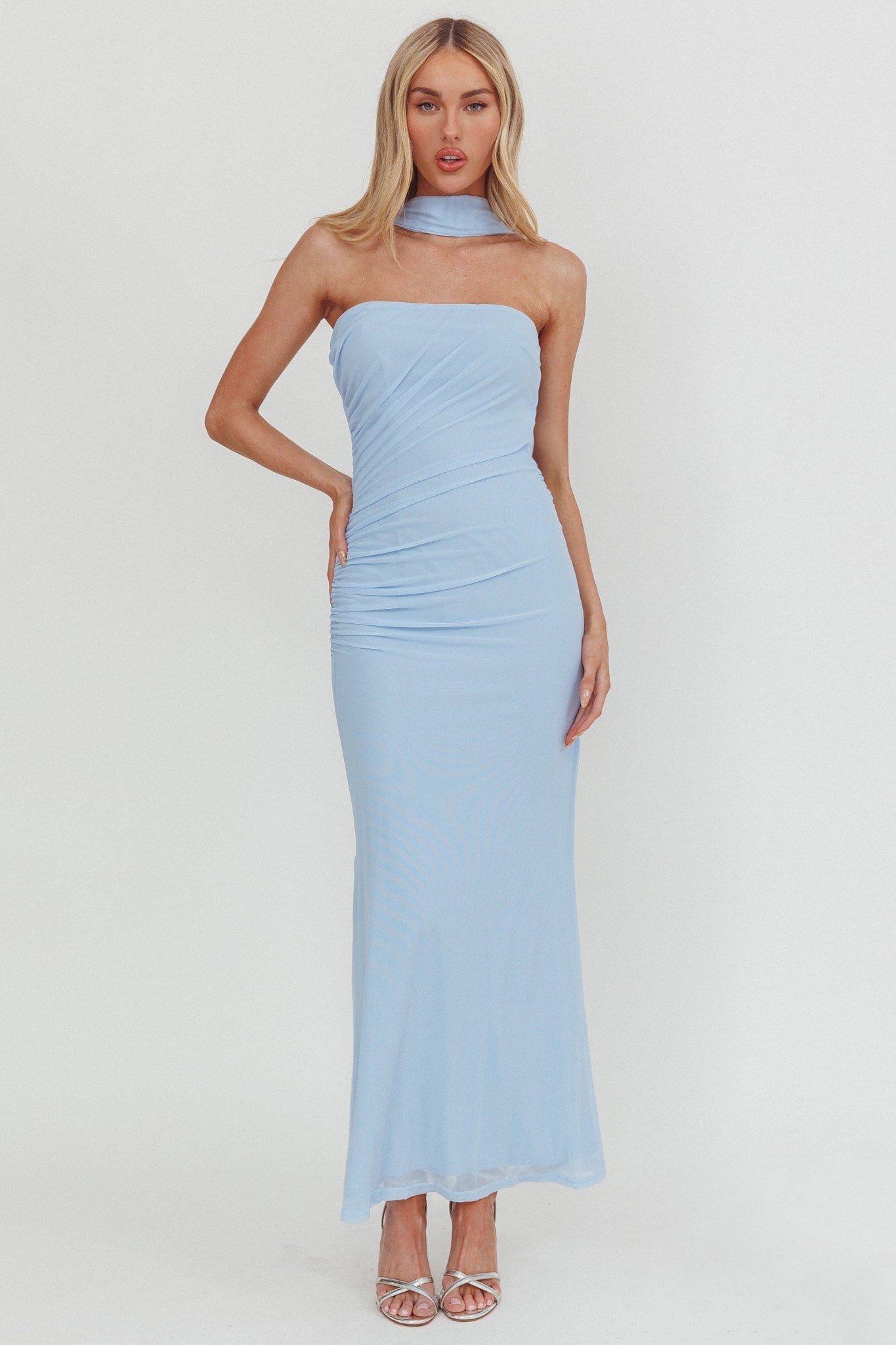 Truth Be Told Reverse Halter Maxi Dress Blu
