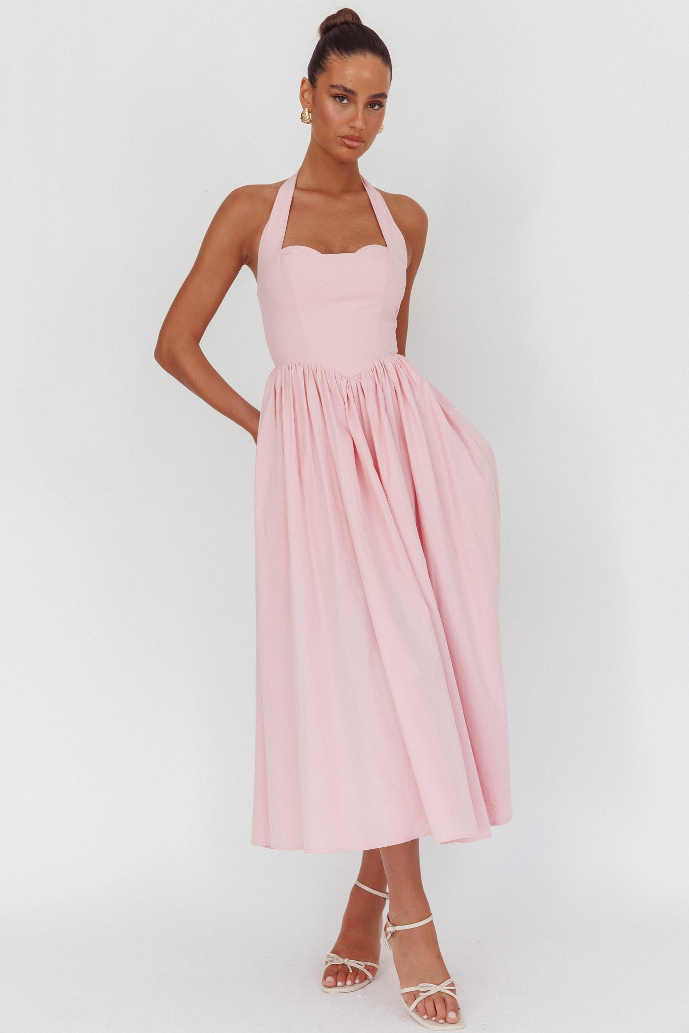 Ottieni la mia attenzione Abito lungo con scollo all'americana rosa