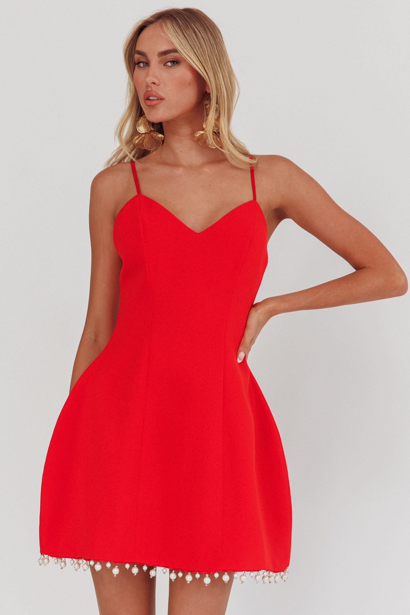 Besos Mini abito rosso con orlo di perle