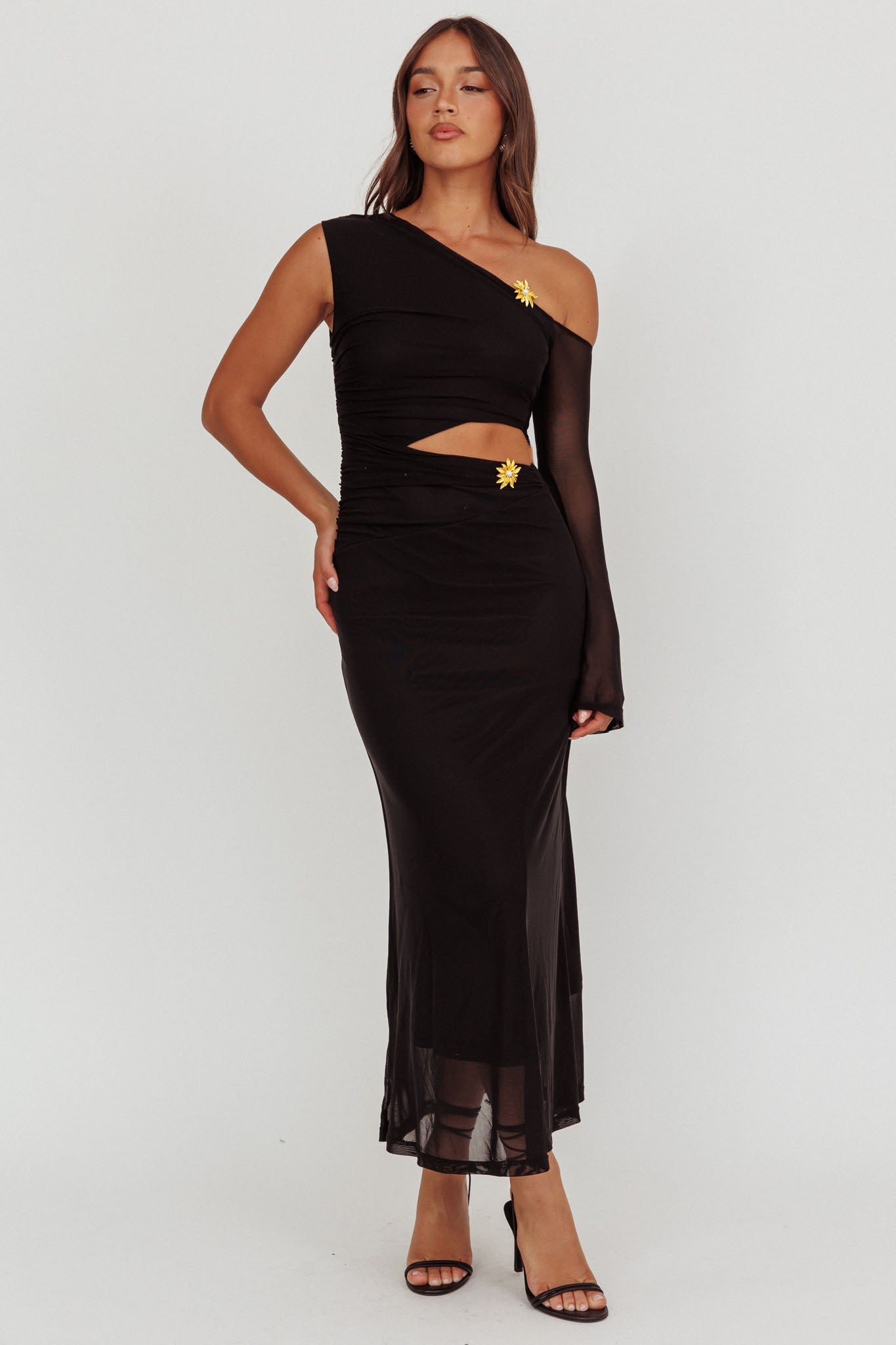 Abito lungo monospalla con cut-out Prima nero