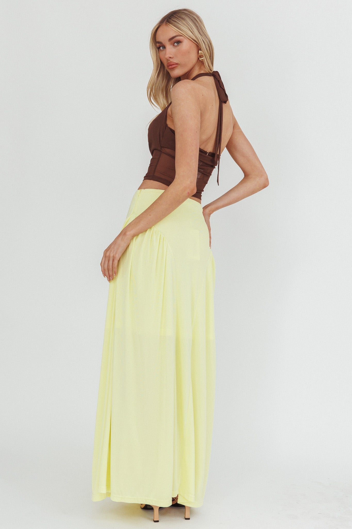 Gonna lunga con pannello arricciato Daysun color burro