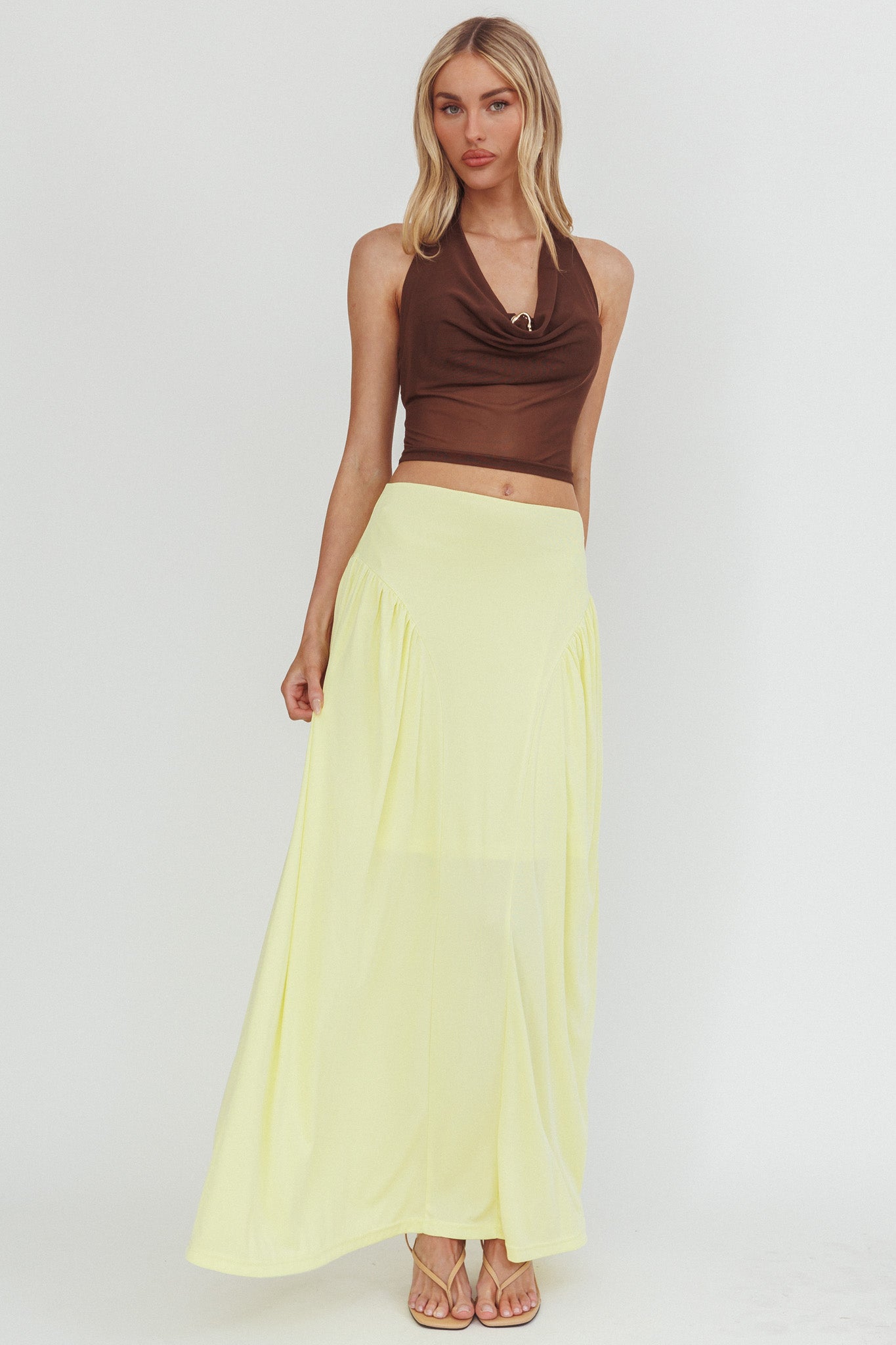Gonna lunga con pannello arricciato Daysun color burro