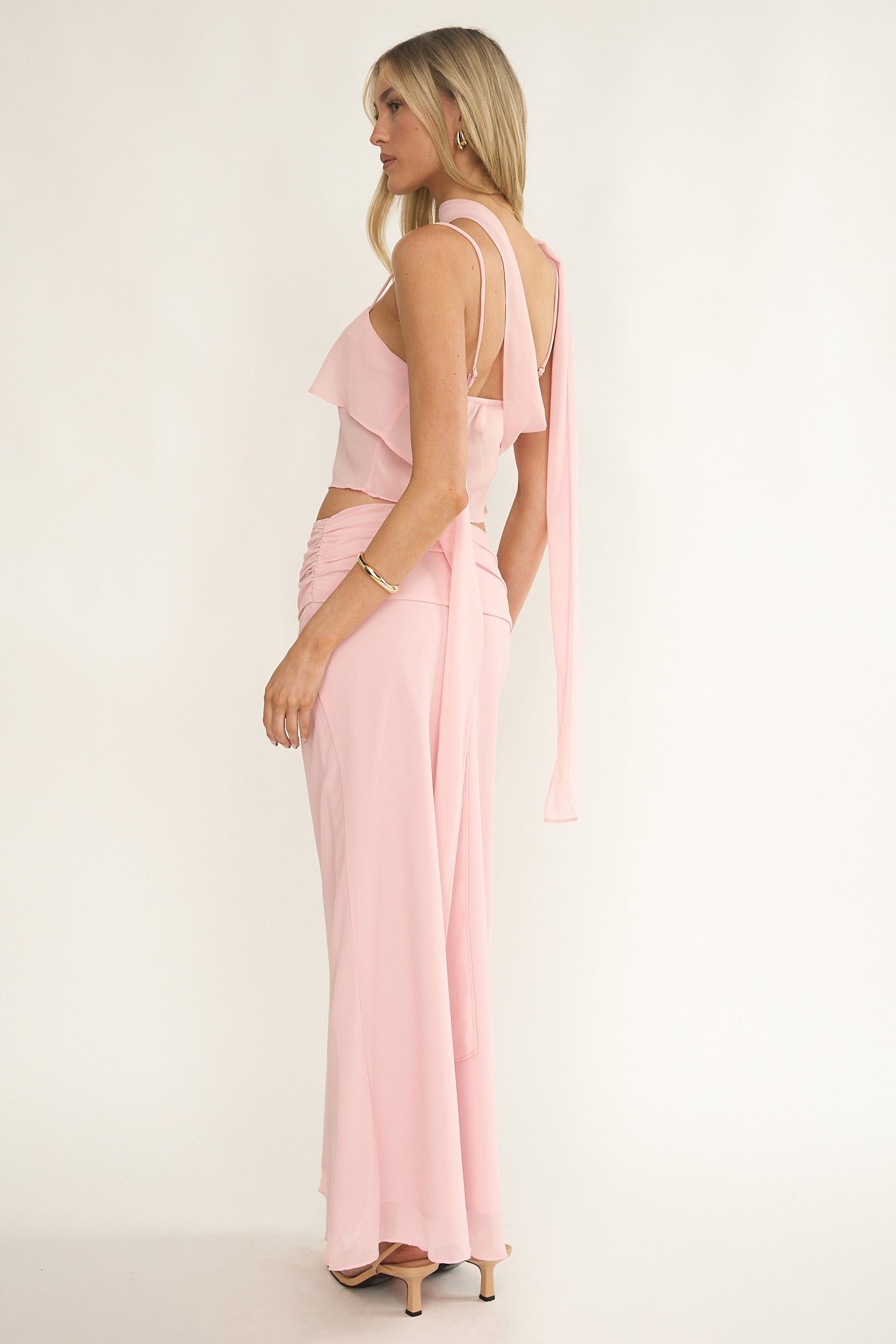 Gonna lunga con vita arricciata Serrita Blush
