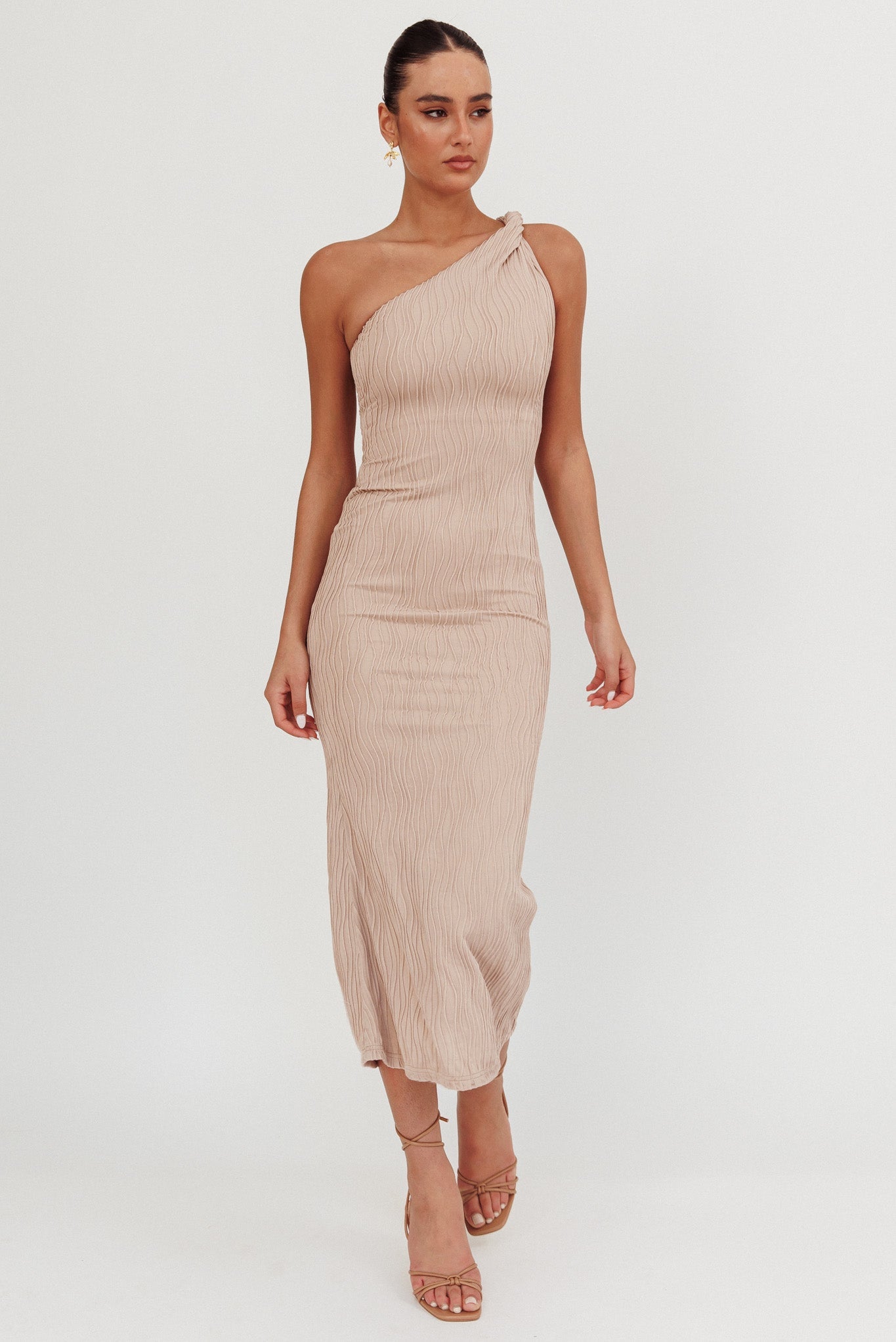 Abito midi monospalla intrecciato Lingering Love Beige