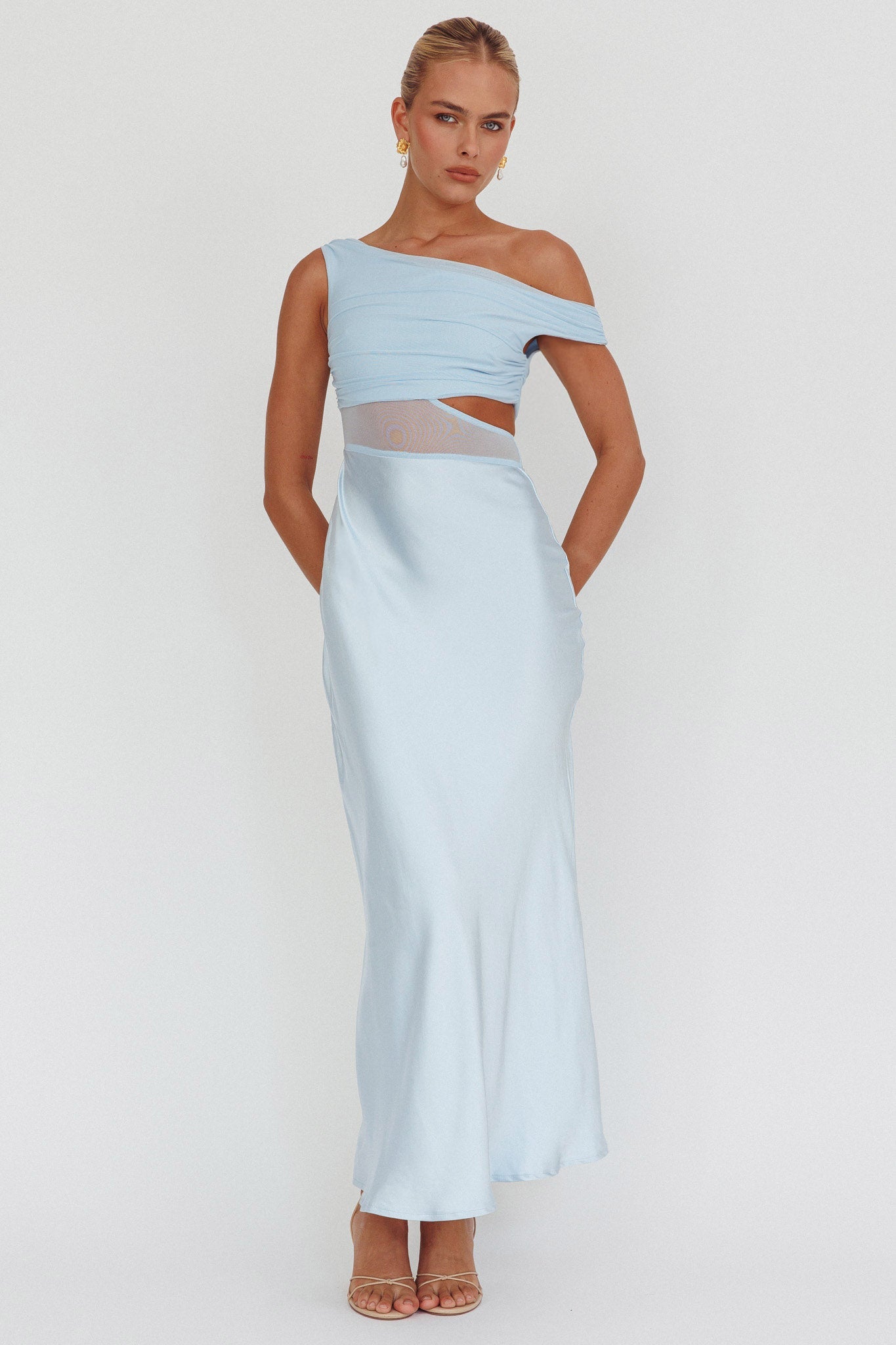 Abito lungo con corpetto in rete In Blooms blu
