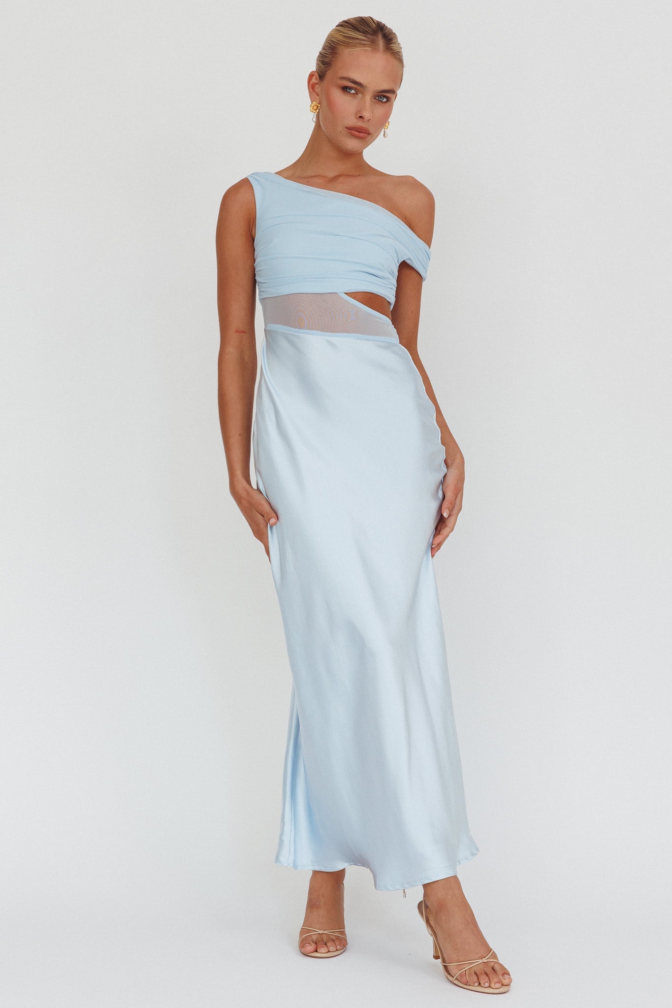 Abito lungo con corpetto in rete In Blooms blu