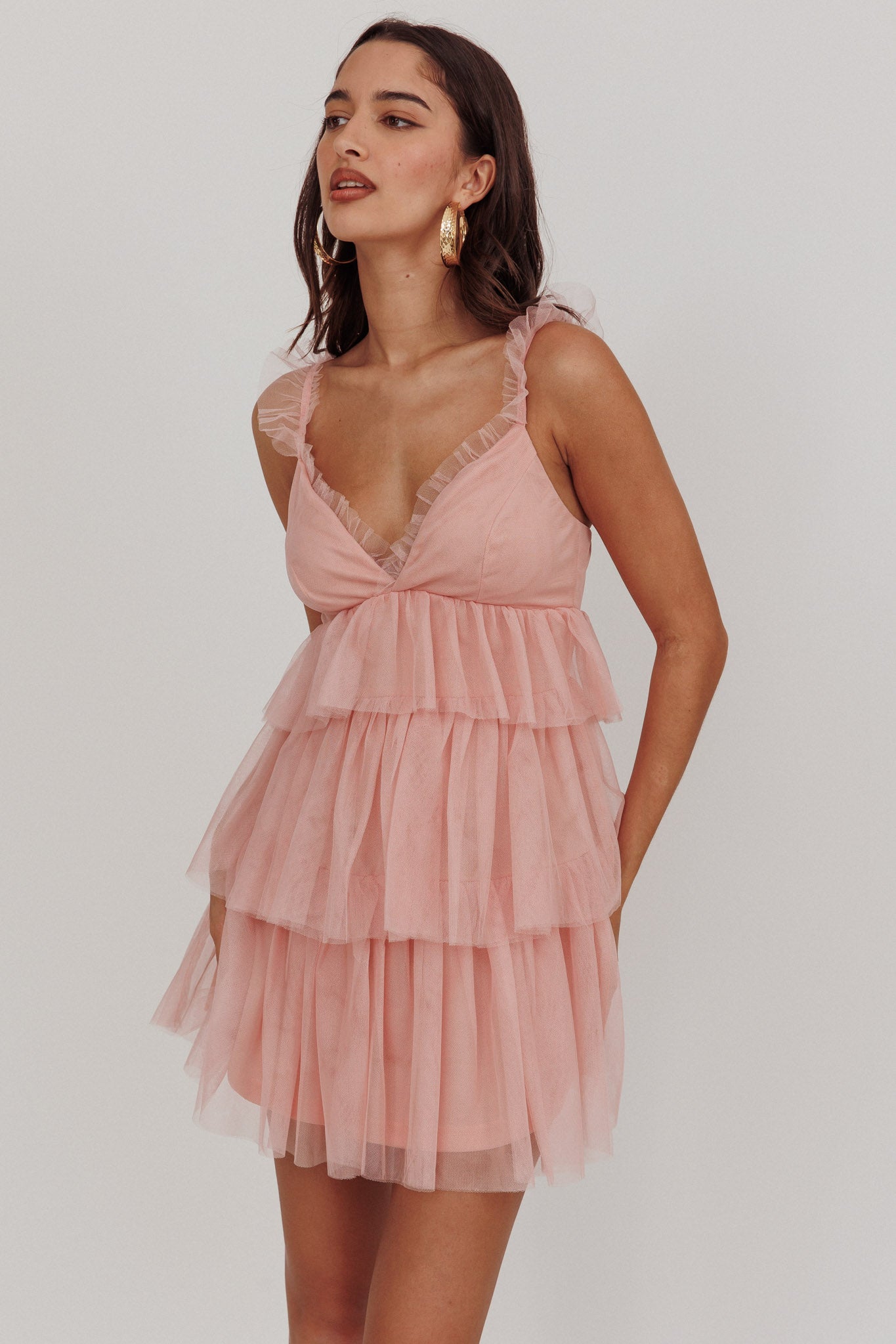 Mini abito in tulle a strati Sorbet Sky rosa