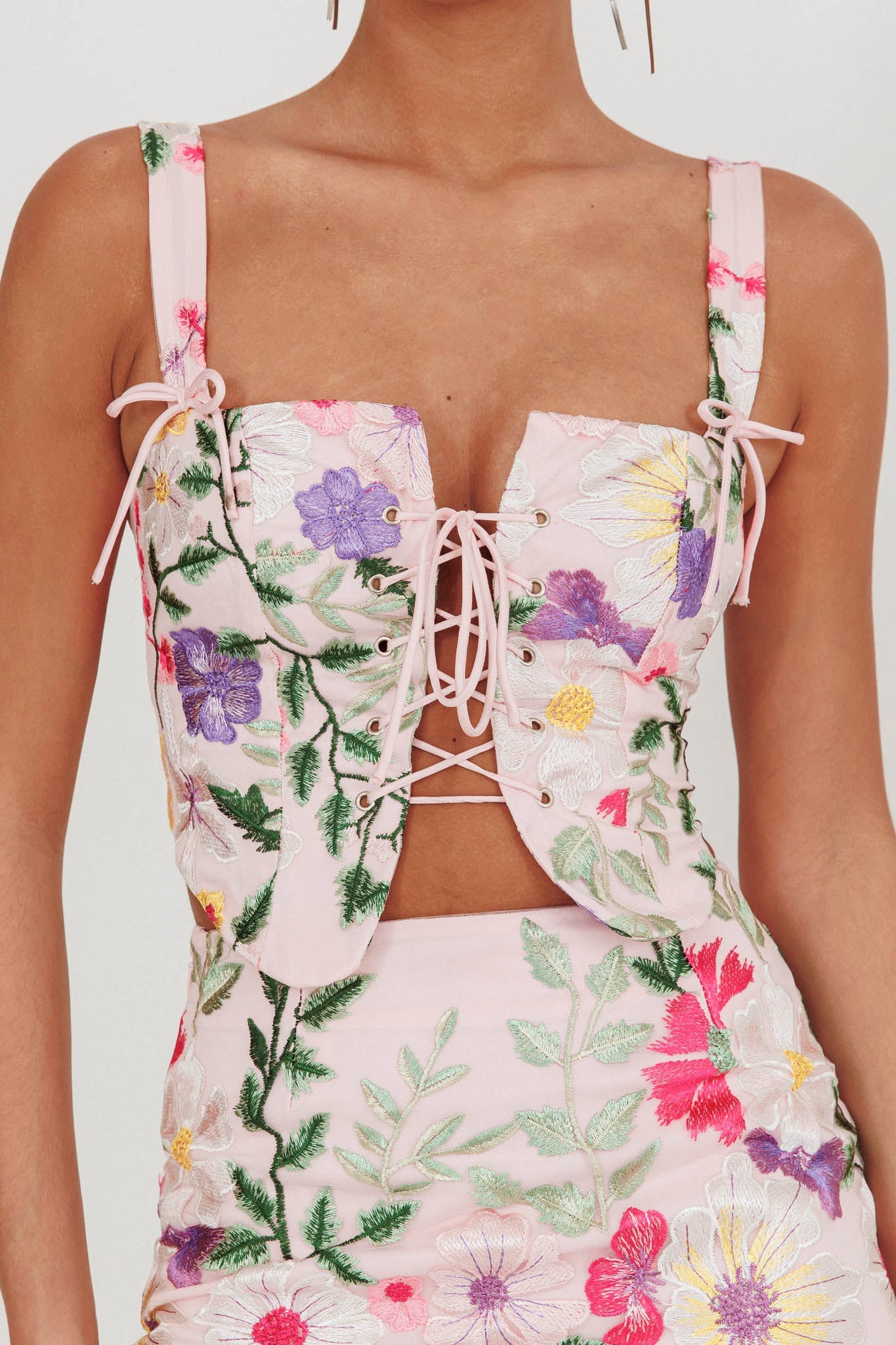 Top corsetto jacquard High Street floreale multicolore