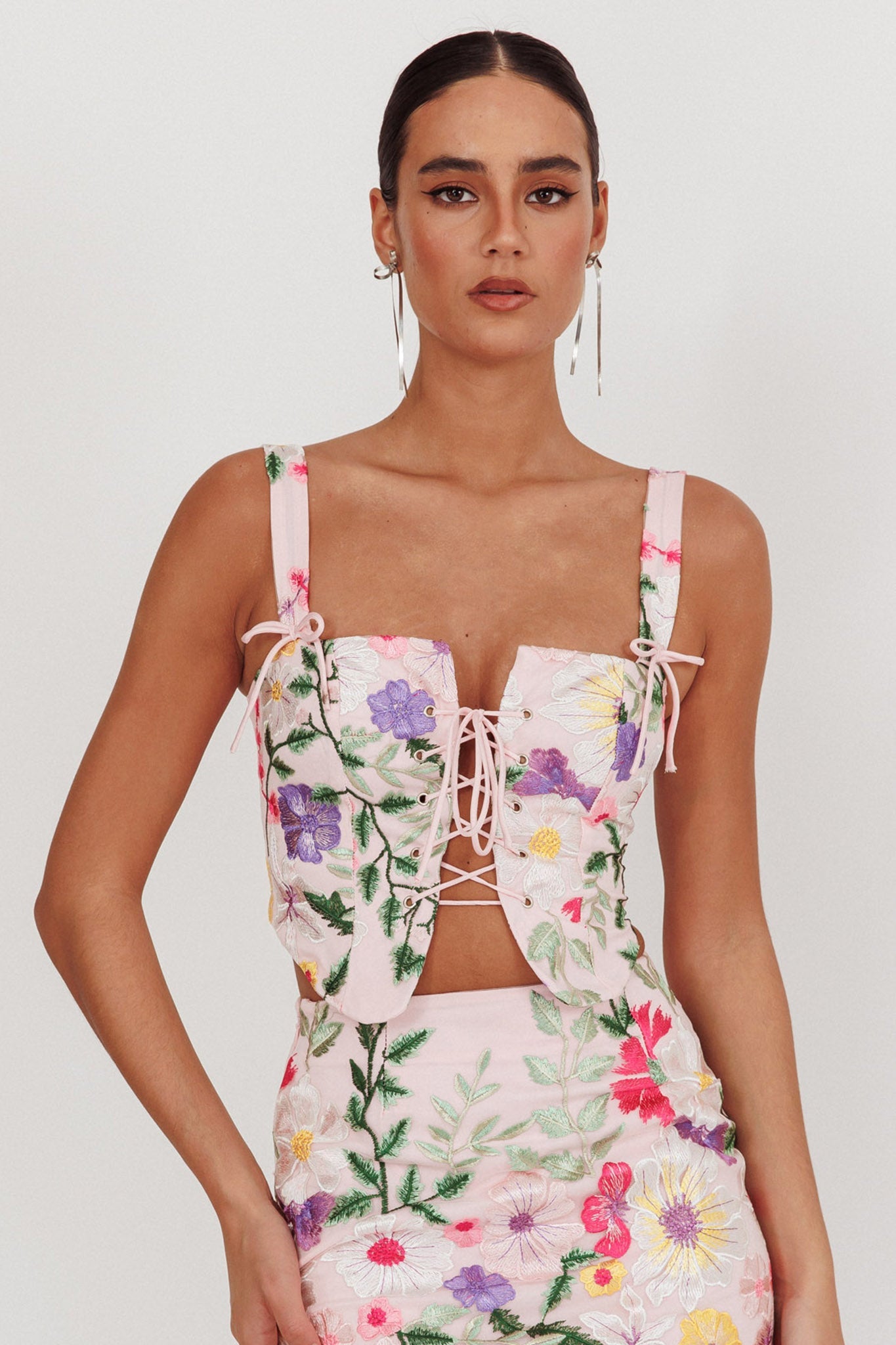 Top corsetto jacquard High Street floreale multicolore