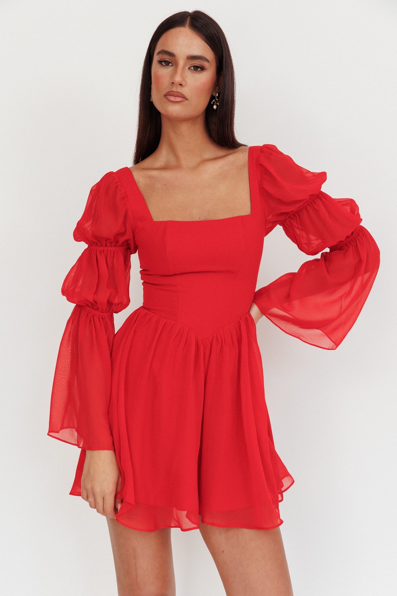 Mini abito rosso a maniche lunghe Miya