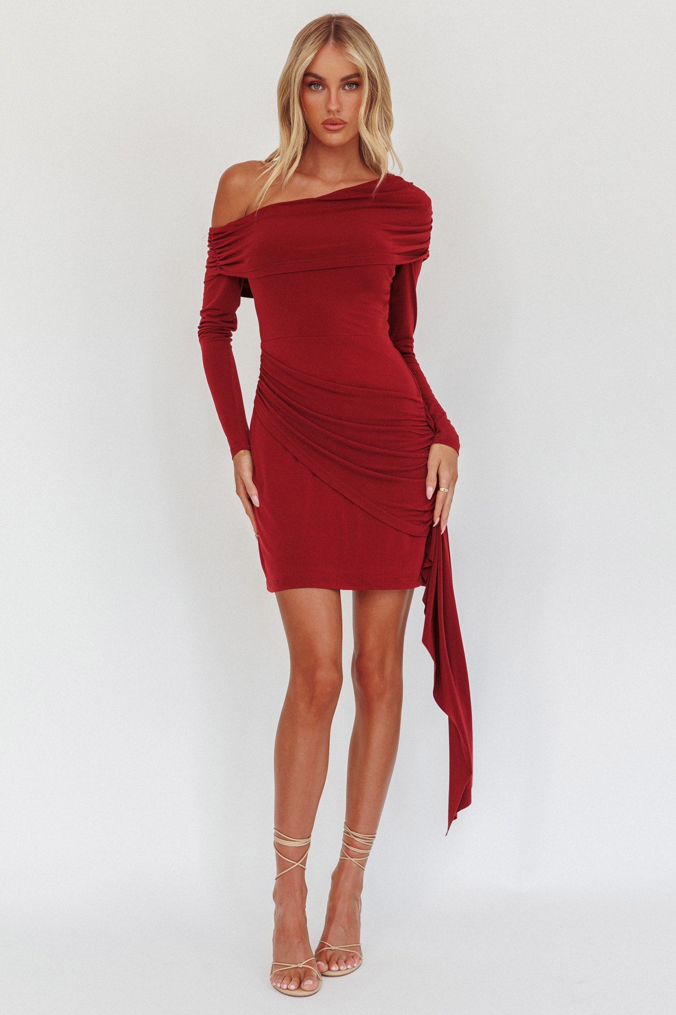 Afroditi Mini abito drappeggiato con fascia laterale vino