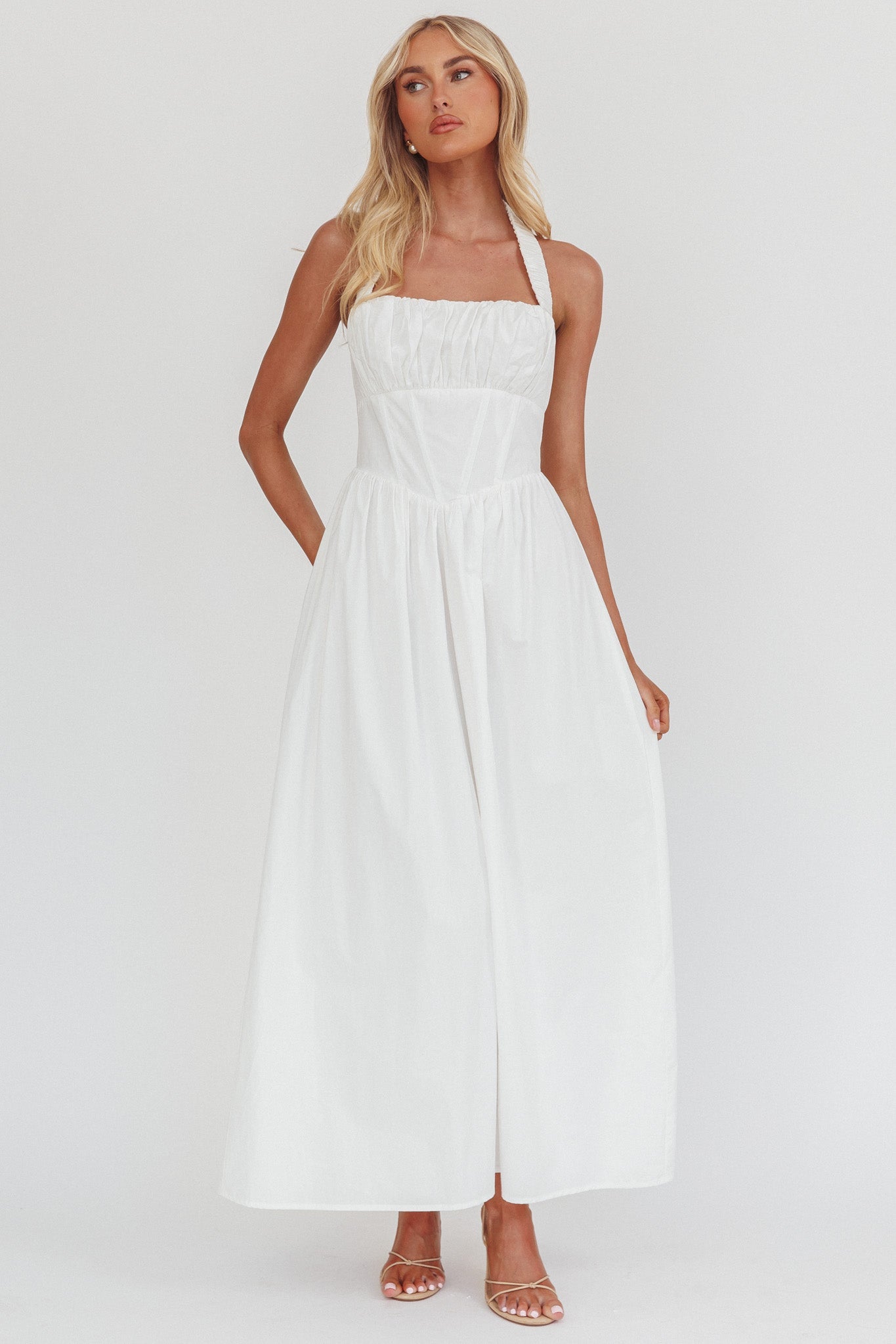 Abito lungo elasticizzato Irisa bianco