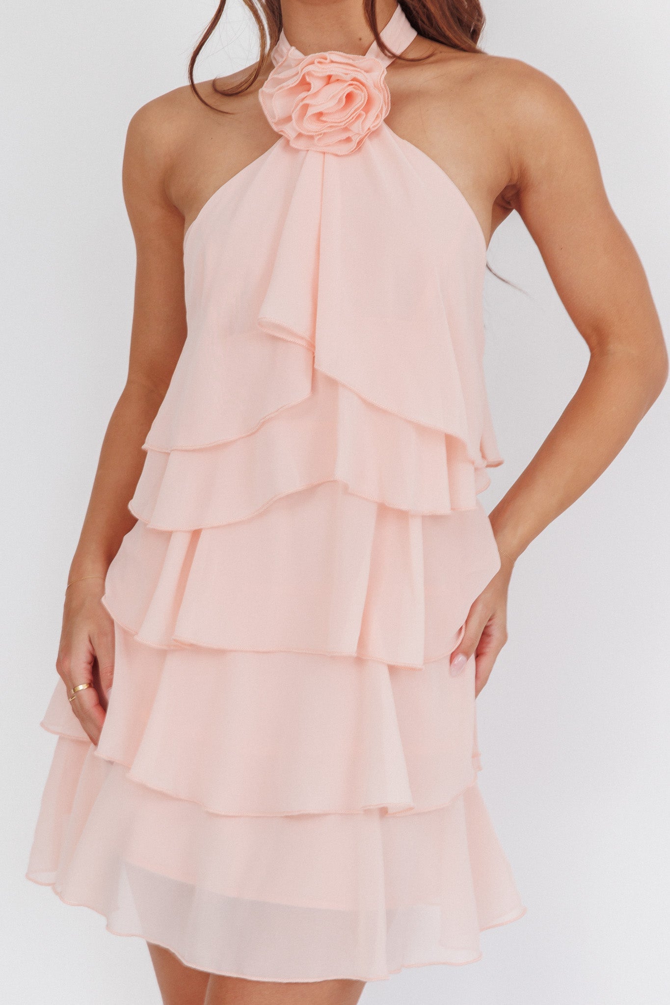 Abito corto con volant e scollo all'americana, stile Southern Belles, rosa