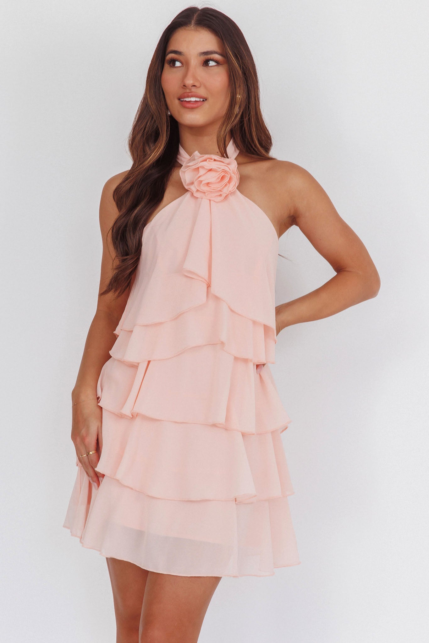 Abito corto con volant e scollo all'americana, stile Southern Belles, rosa