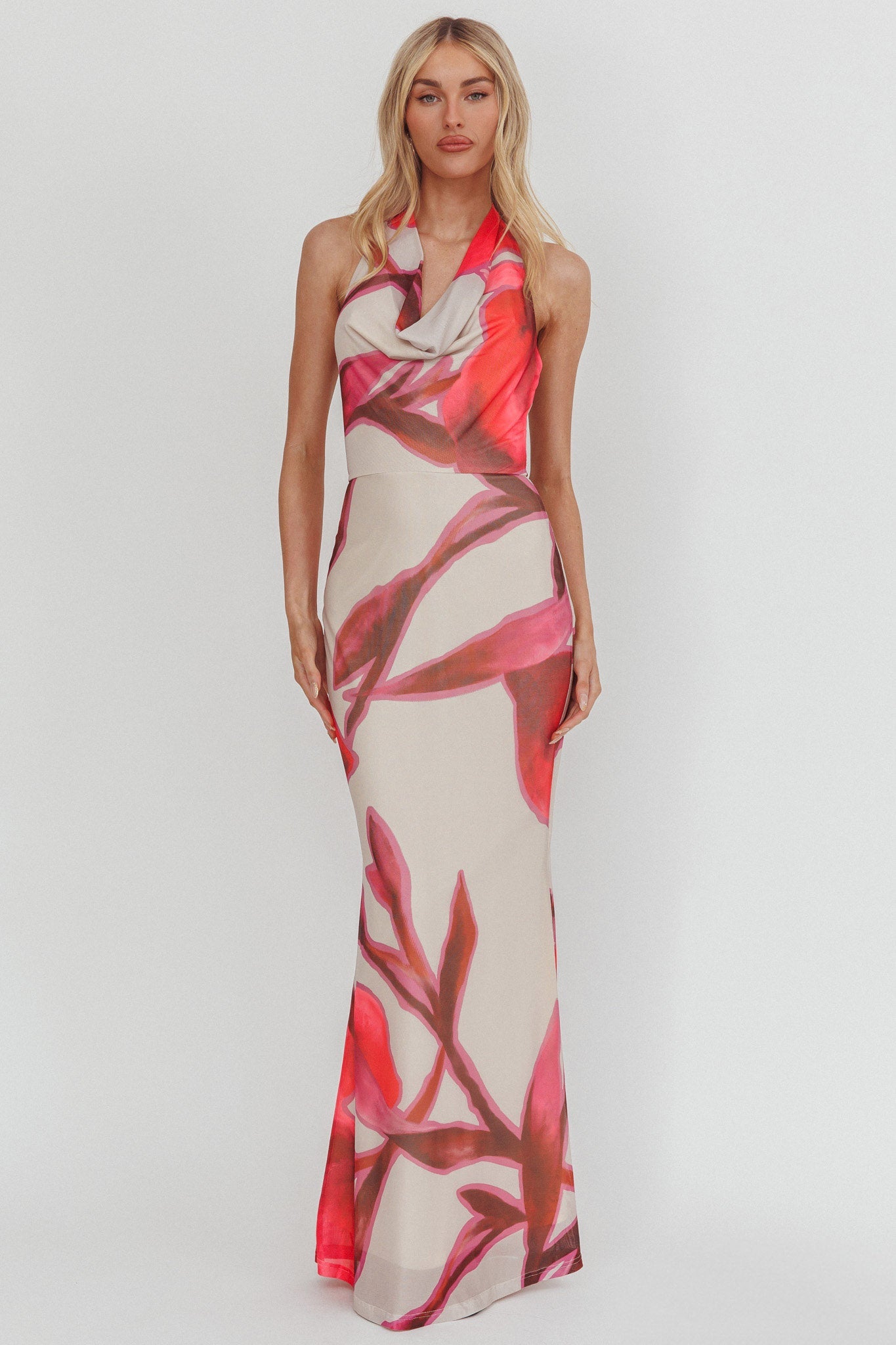 Abito lungo con scollo all'americana Outlier stampato beige