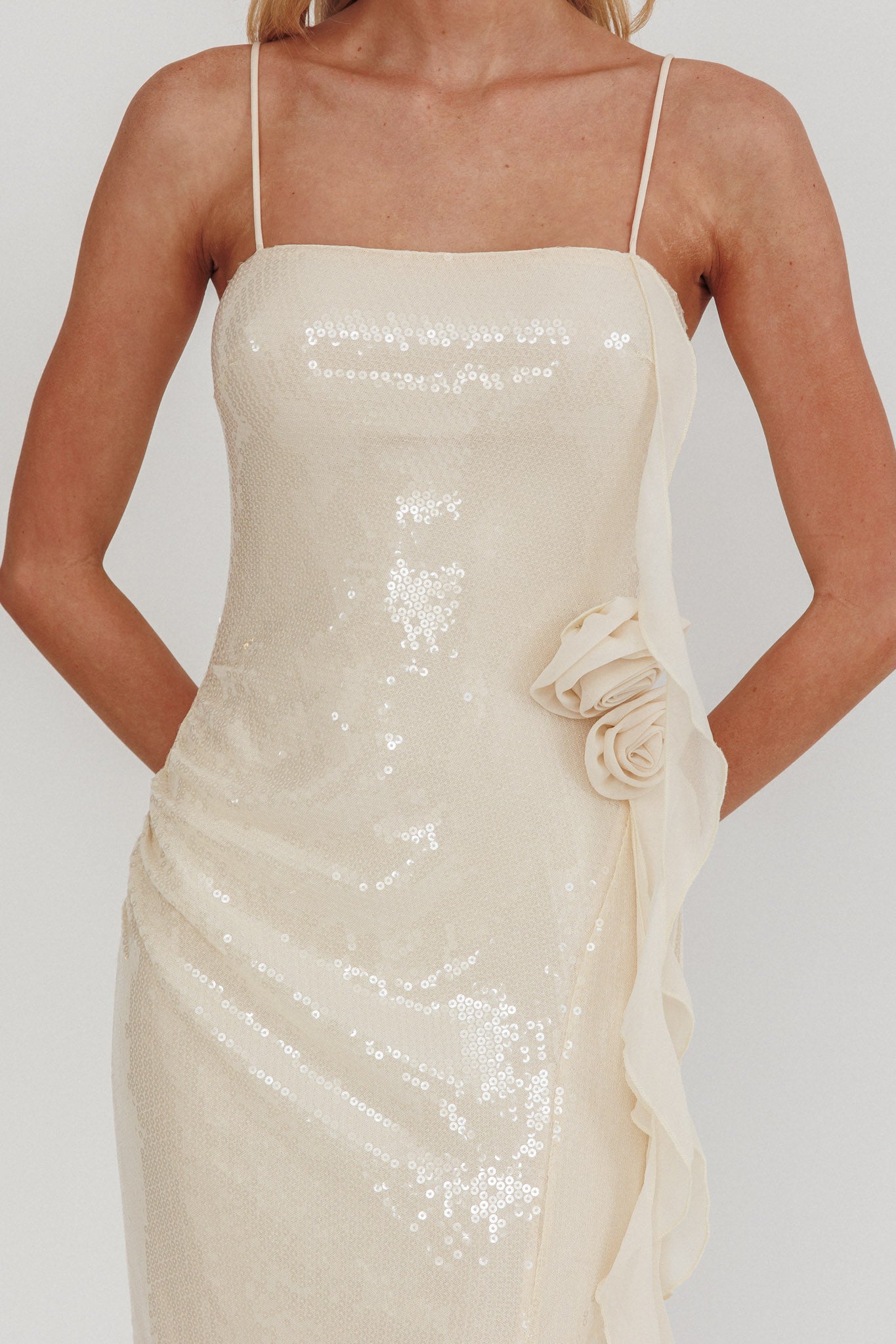 She Glows Cami Strap Sequin Maxi Dress Champagne
