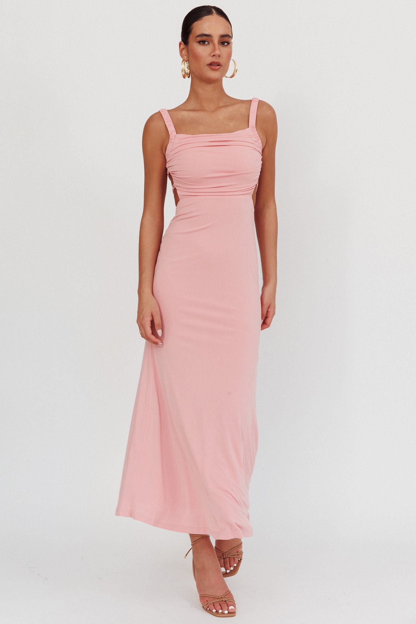 Abito lungo con lacci sulla schiena Dream Crush rosa