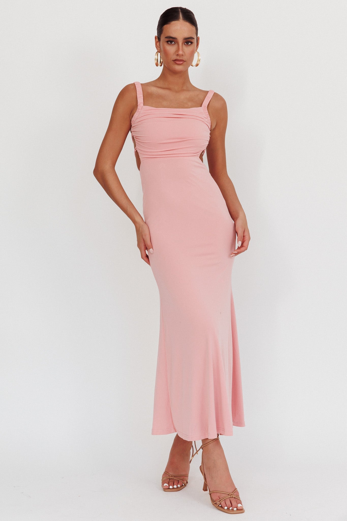 Abito lungo con lacci sulla schiena Dream Crush rosa