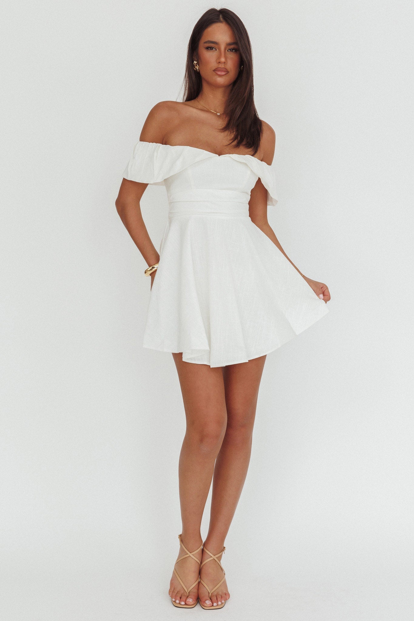 Lillianne Mini abito a trapezio con spalle scoperte bianco