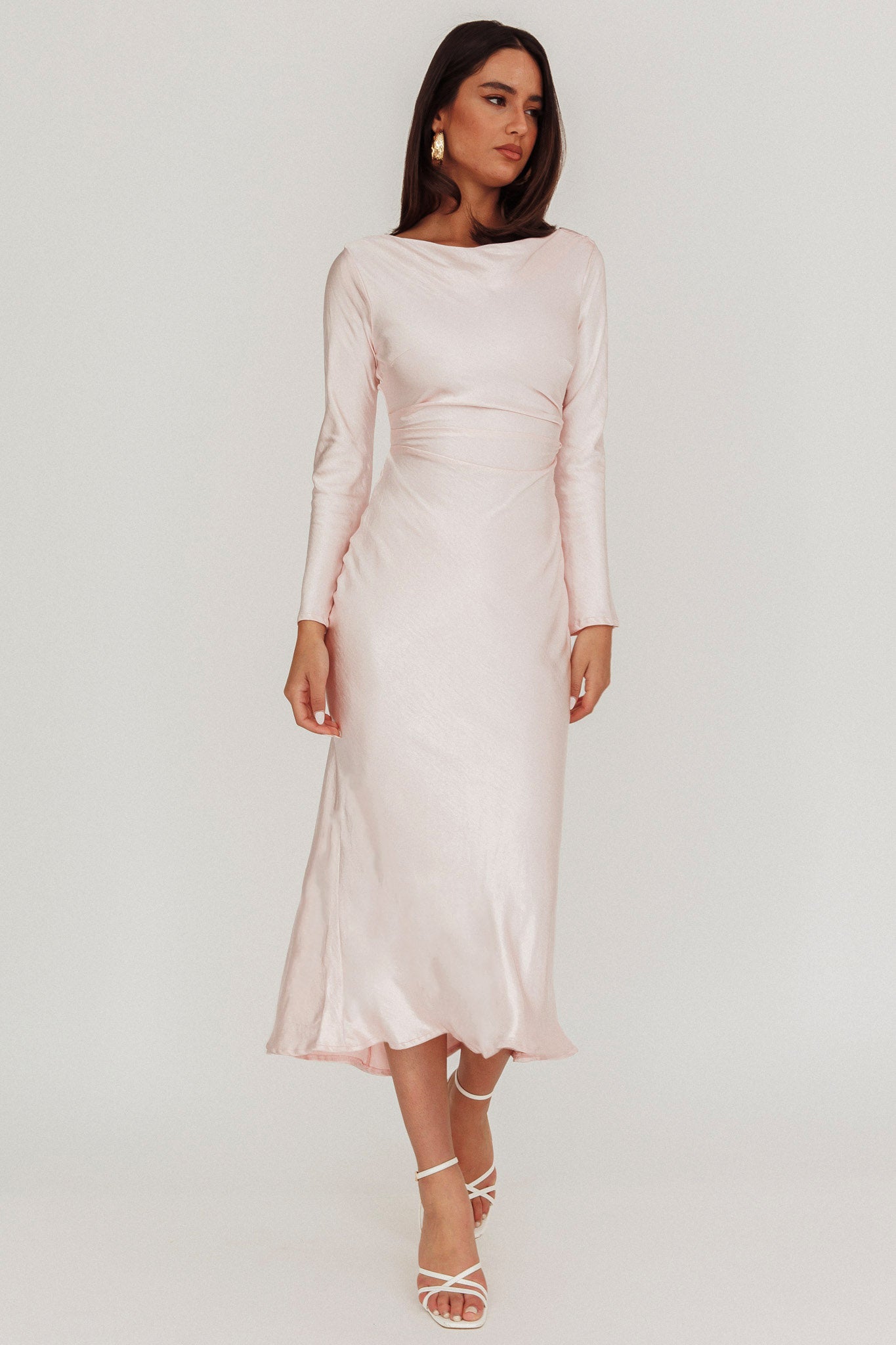 Abito midi Loveland con schiena scoperta, rosa baby