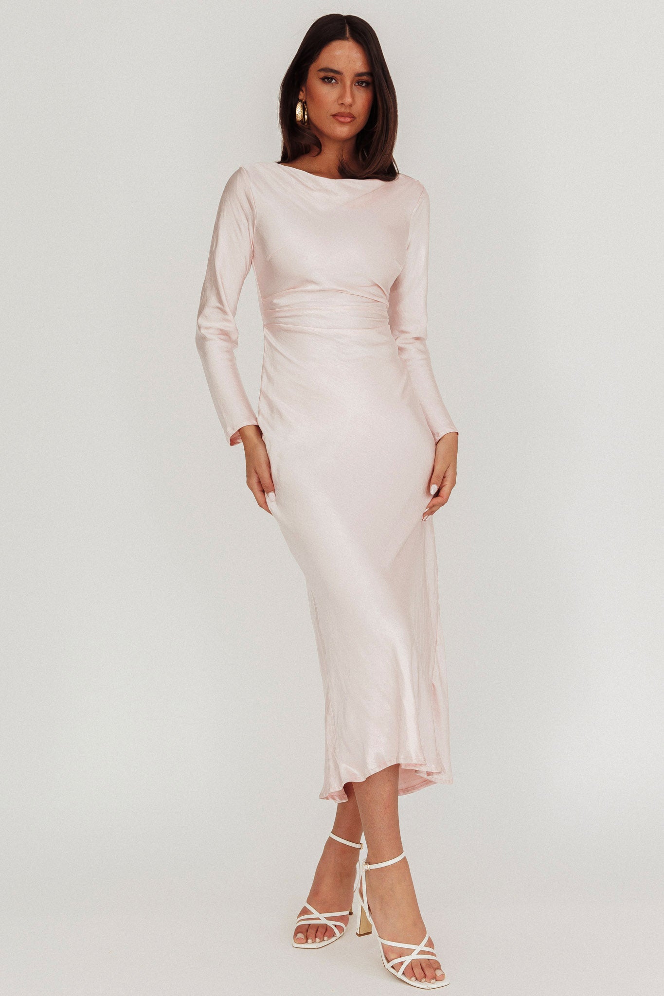 Abito midi Loveland con schiena scoperta, rosa baby