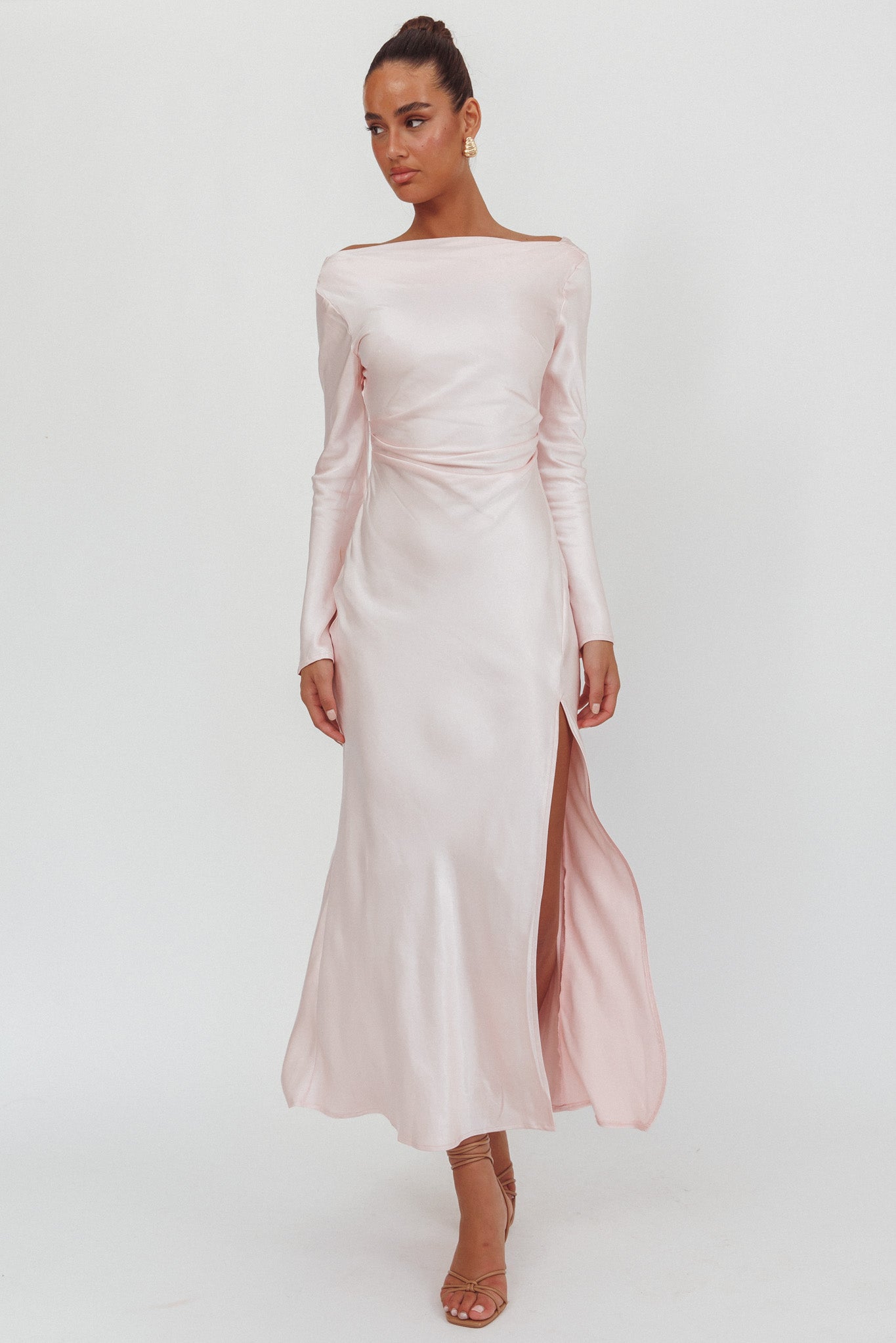 Abito lungo con scollo a V e maniche lunghe Loveland, rosa