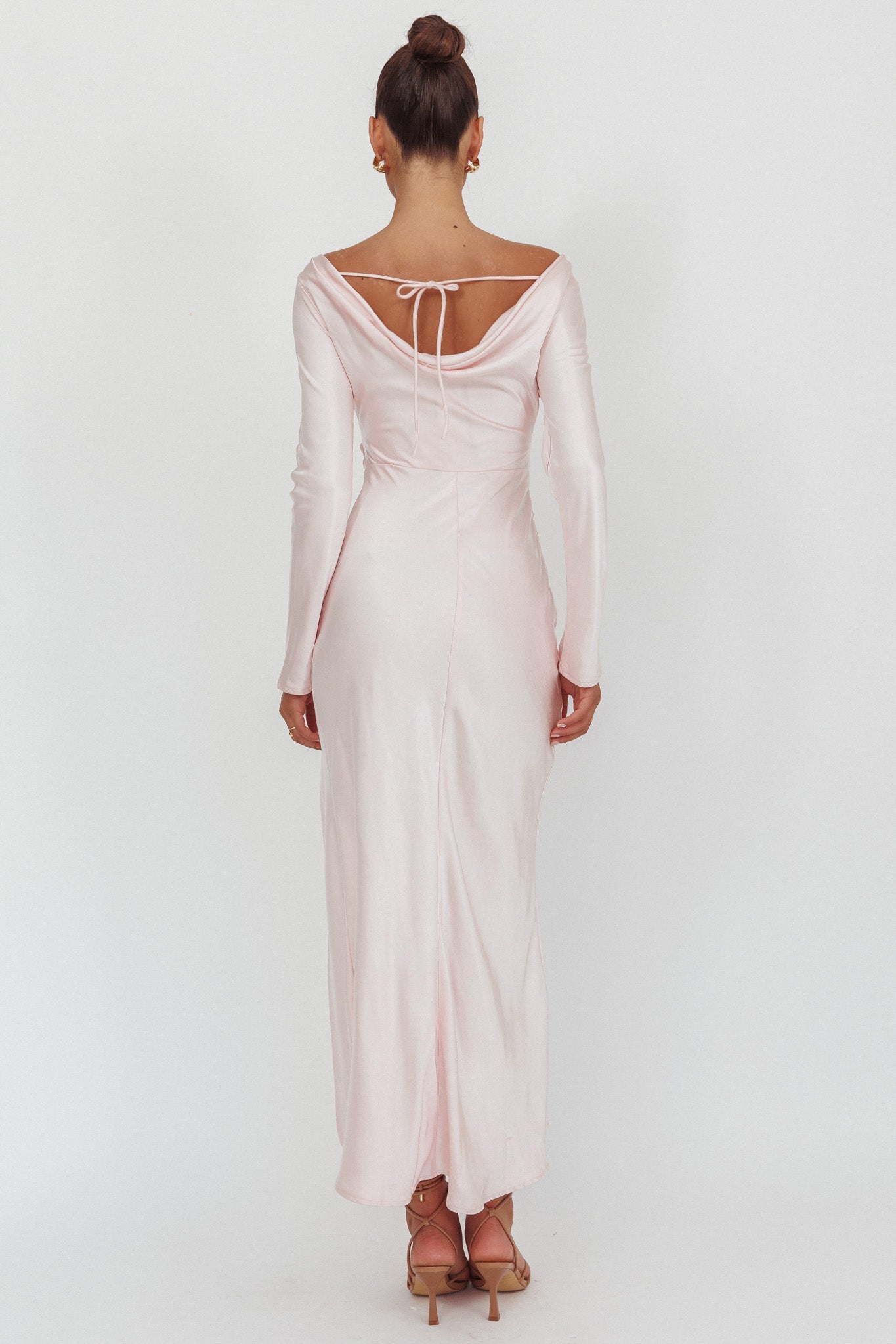 Abito lungo con scollo a V e maniche lunghe Loveland, rosa