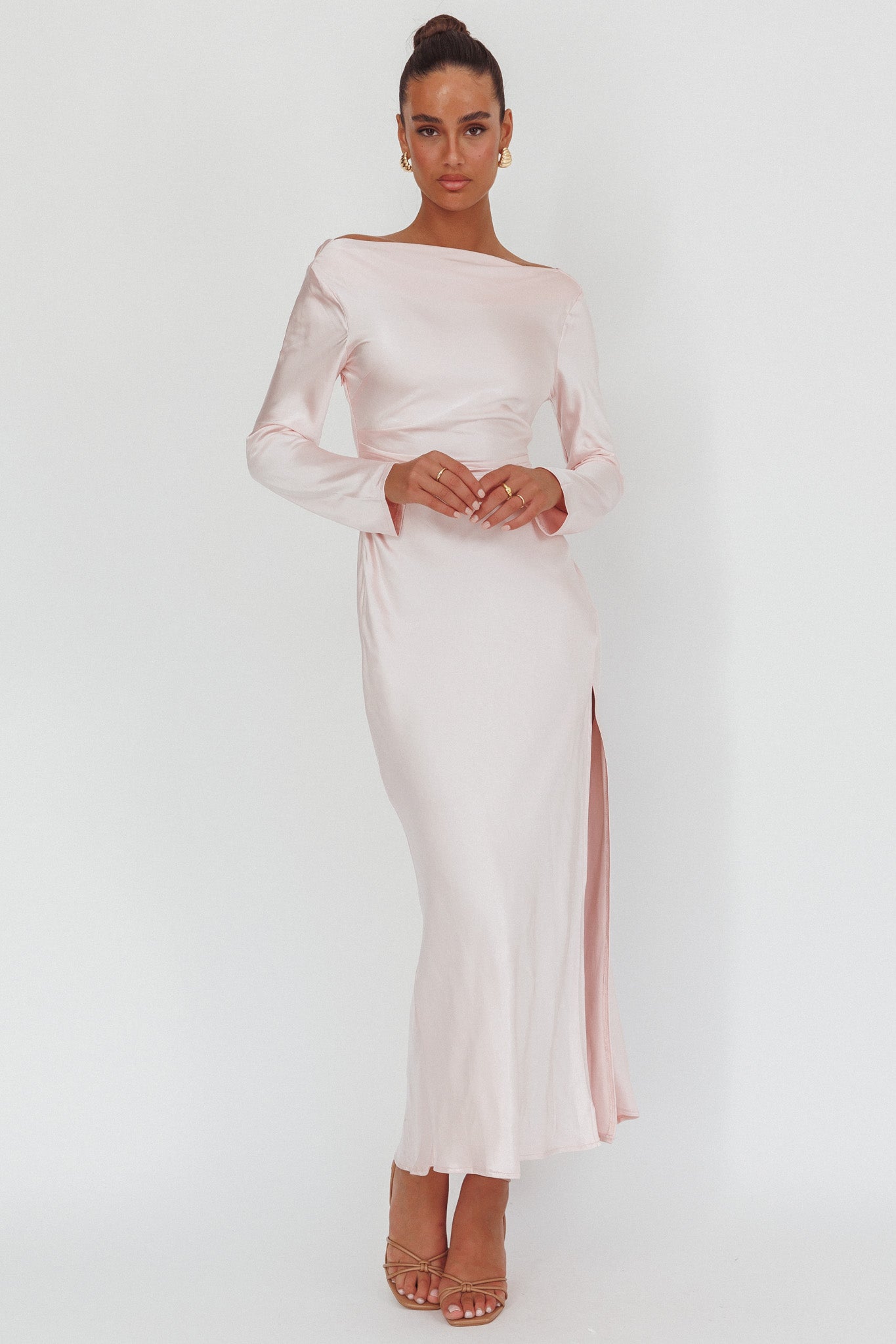 Abito lungo con scollo a V e maniche lunghe Loveland, rosa