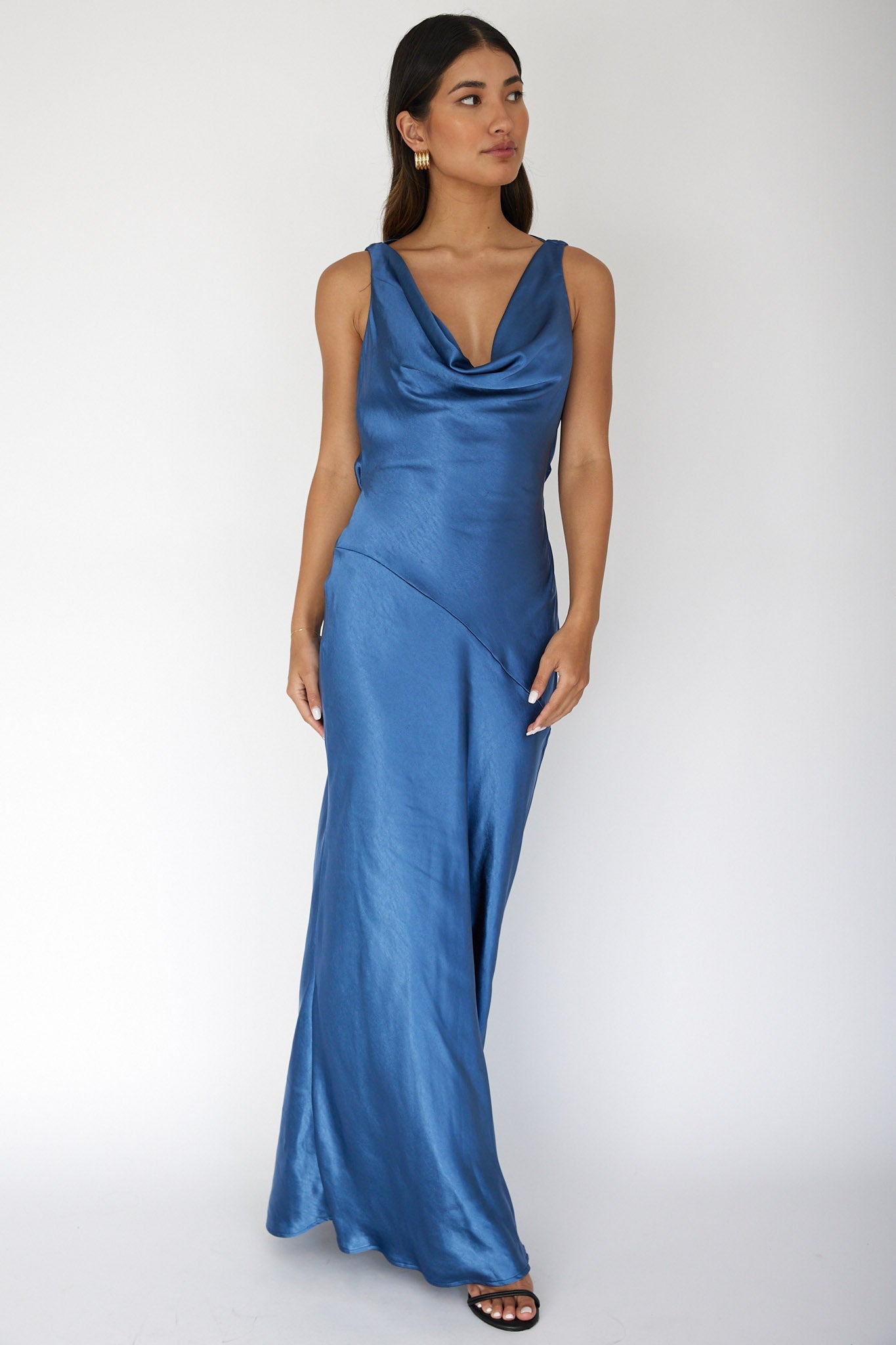 Abito lungo con schiena scoperta Cassiopeia blu navy