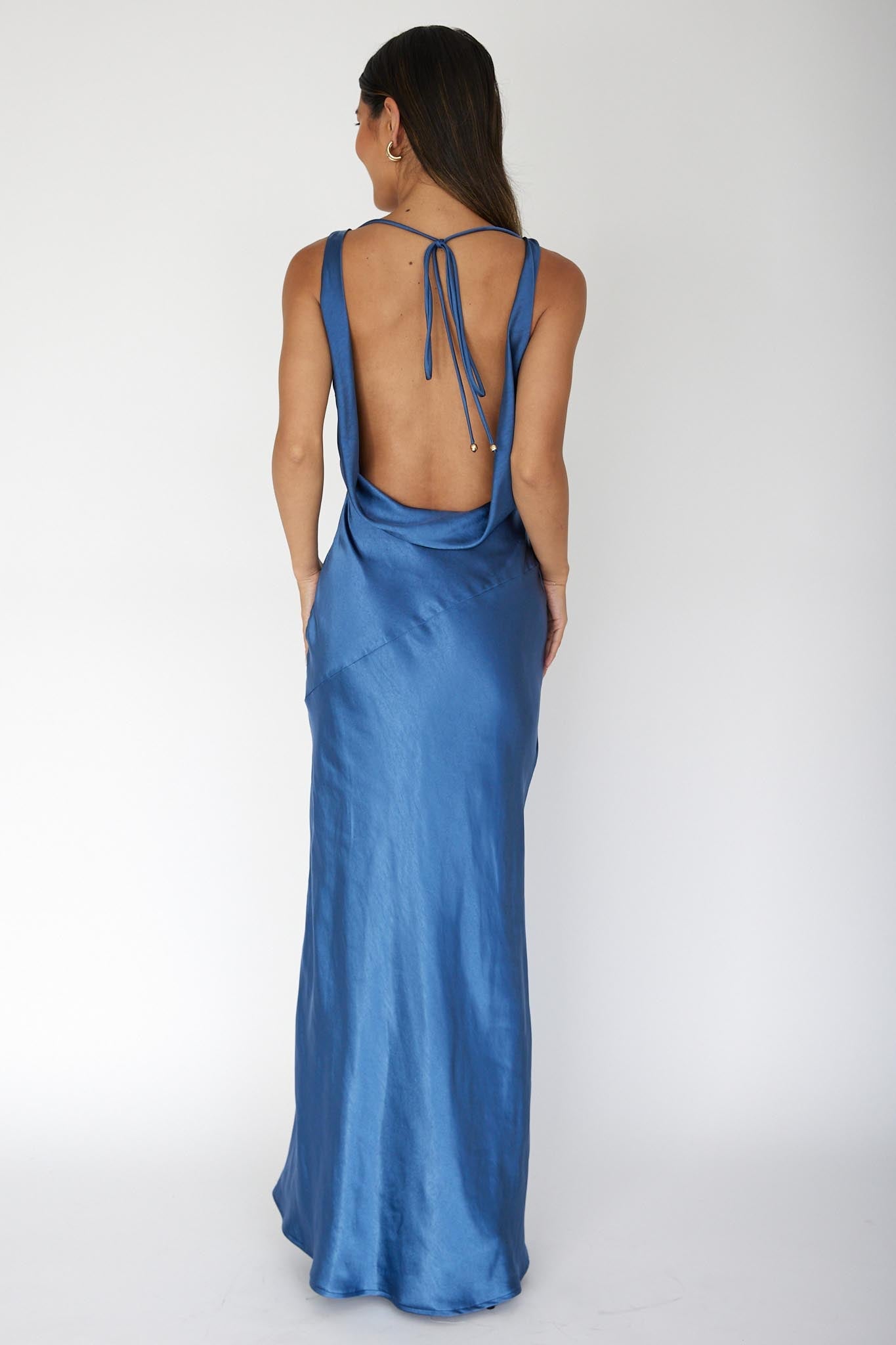 Abito lungo con schiena scoperta Cassiopeia blu navy