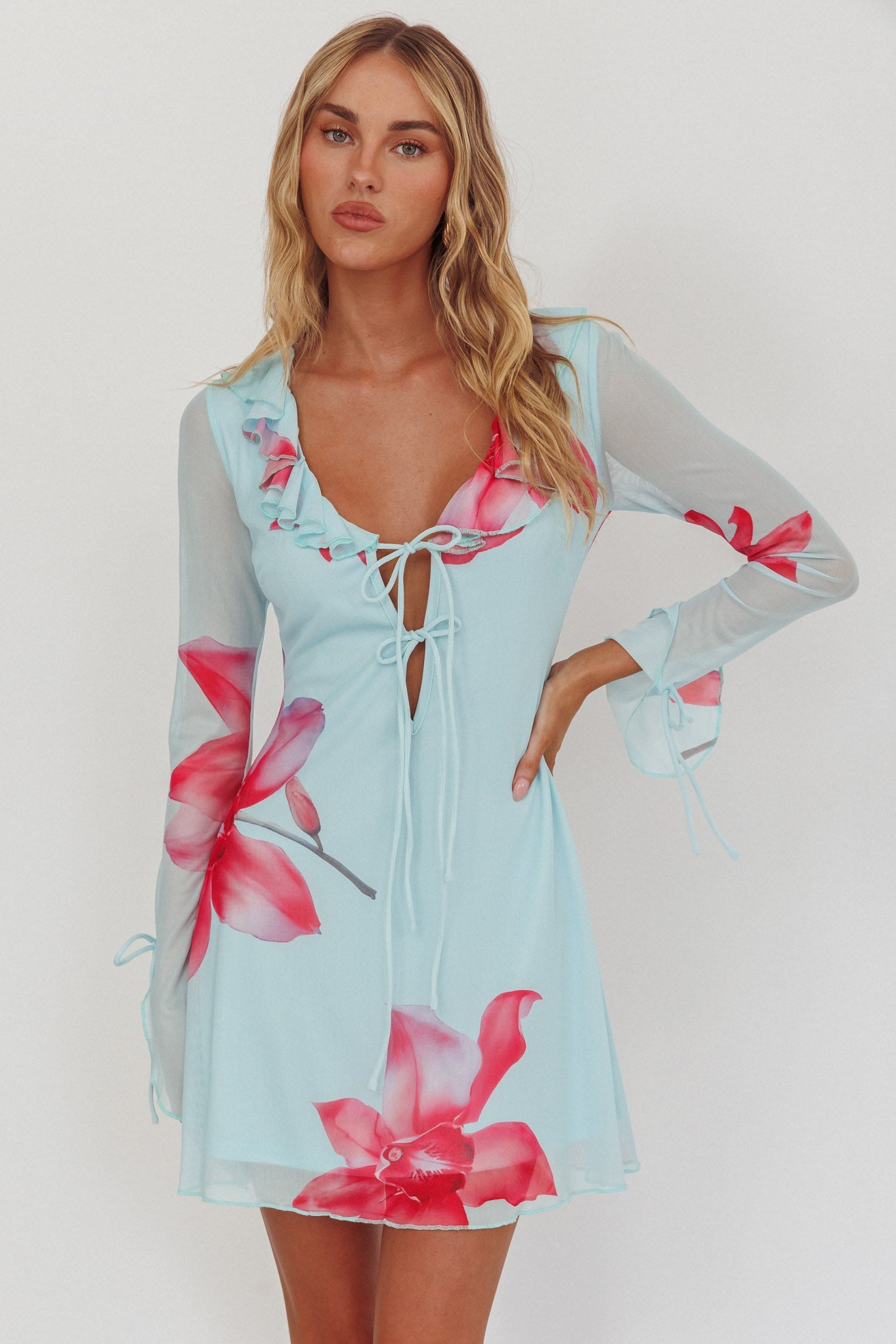 Mini abito con volant Sea Dreaming blu floreale