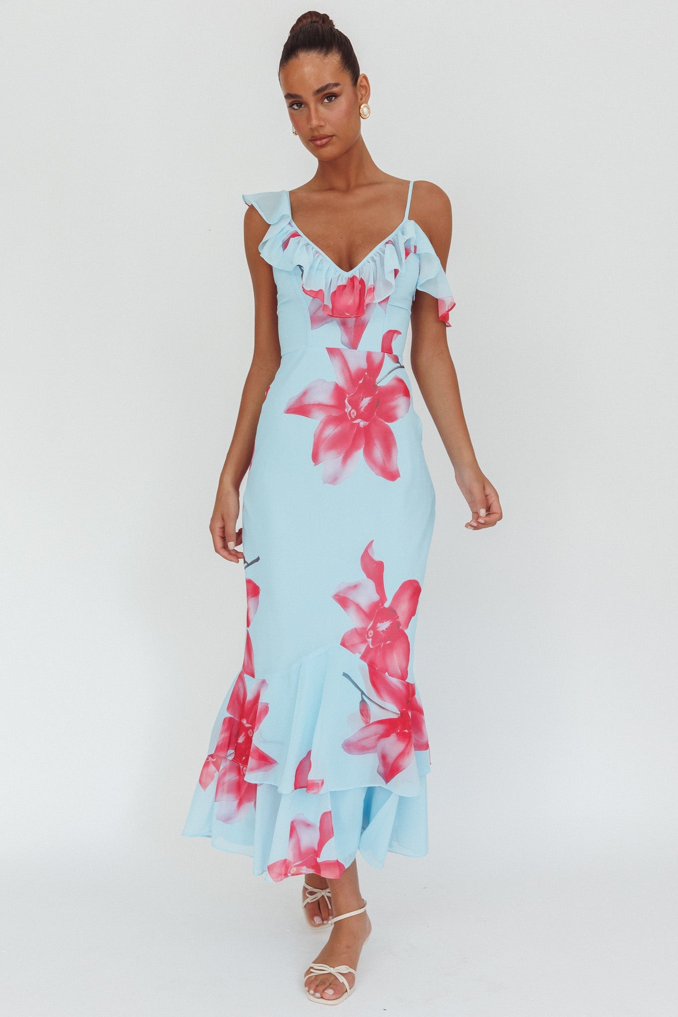 Abito lungo con volant Sun Lover blu giglio