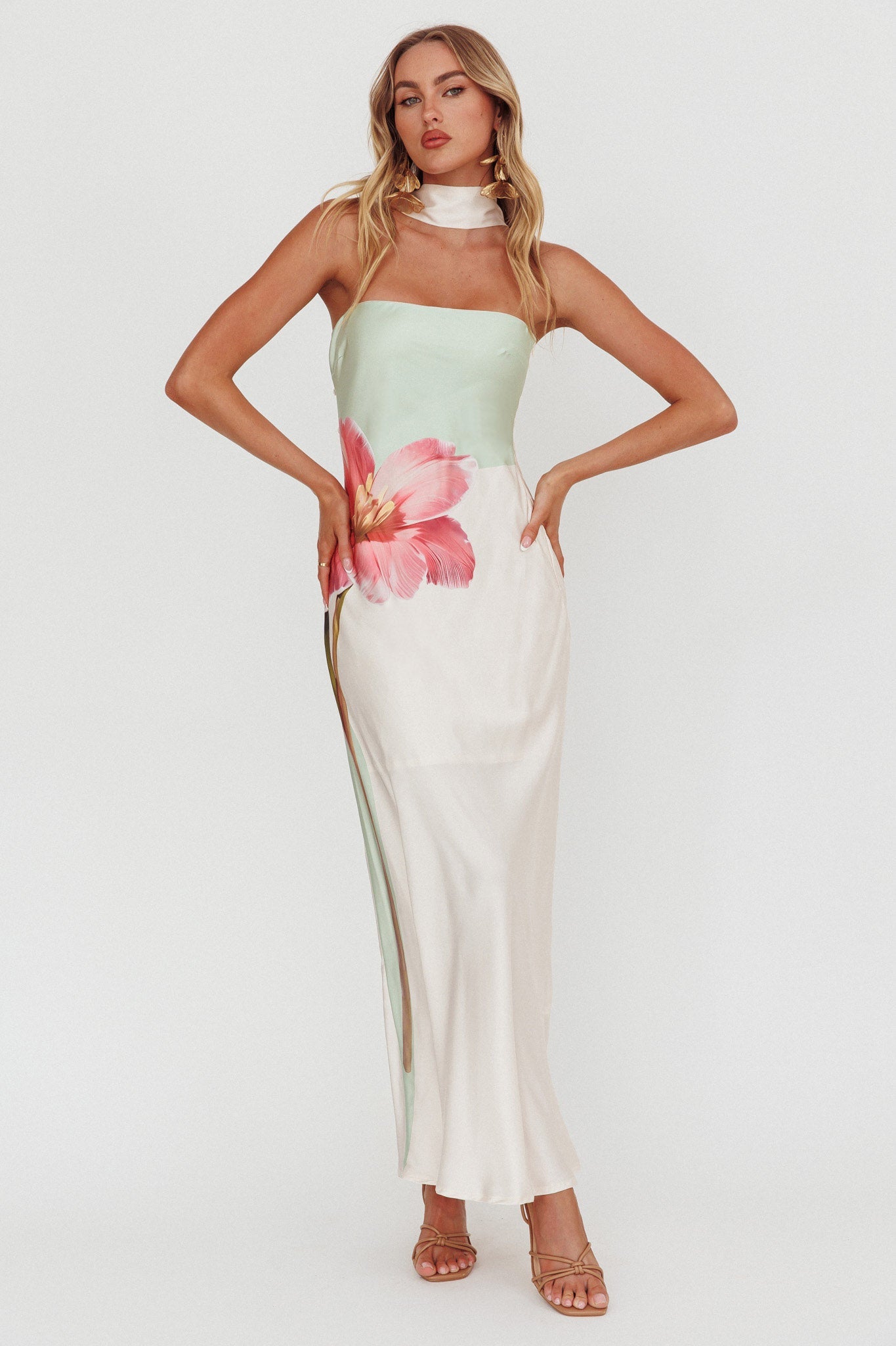 Abito lungo Damsel Reverse Halter Flower Green