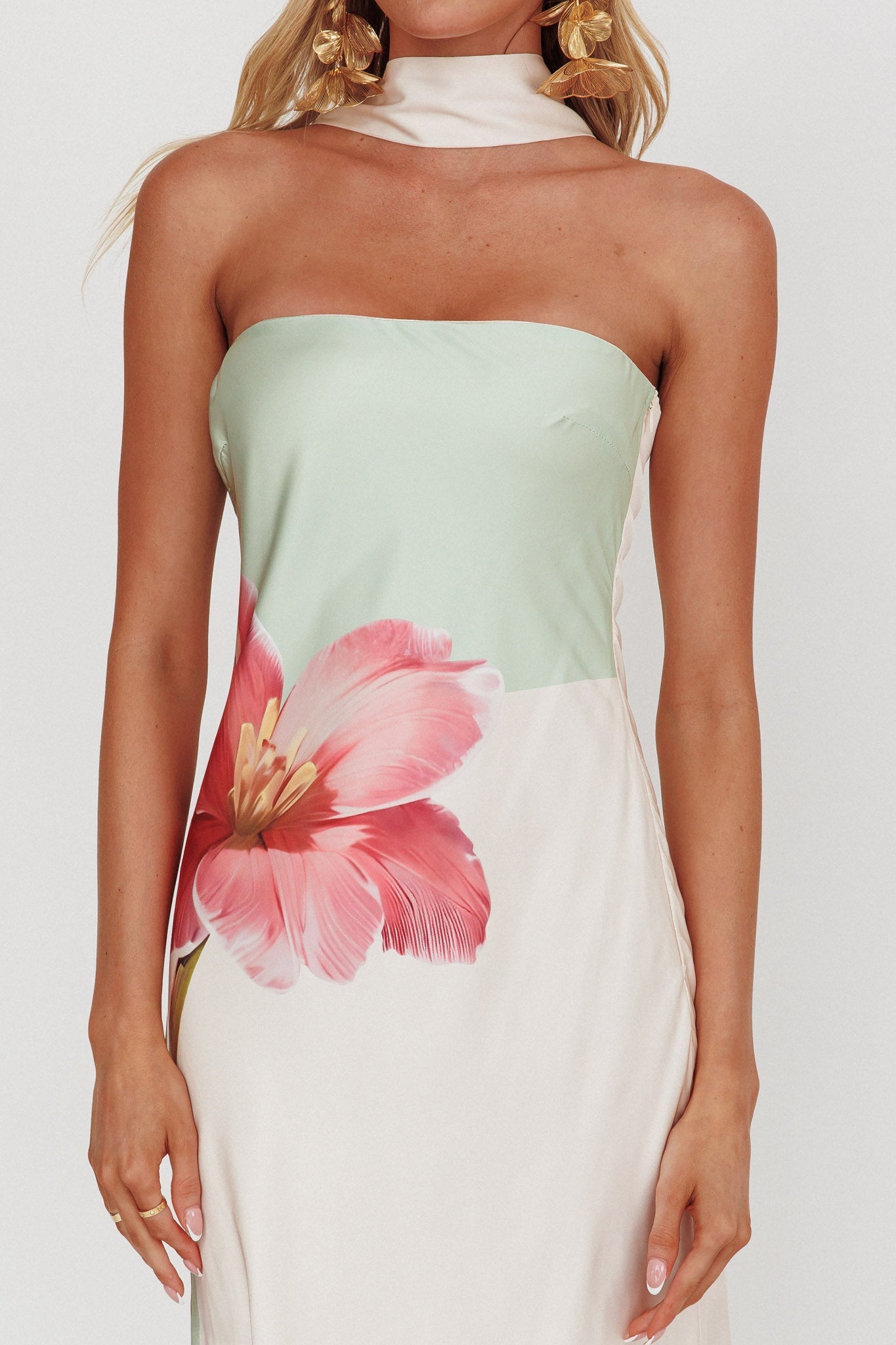 Abito lungo Damsel Reverse Halter Flower Green