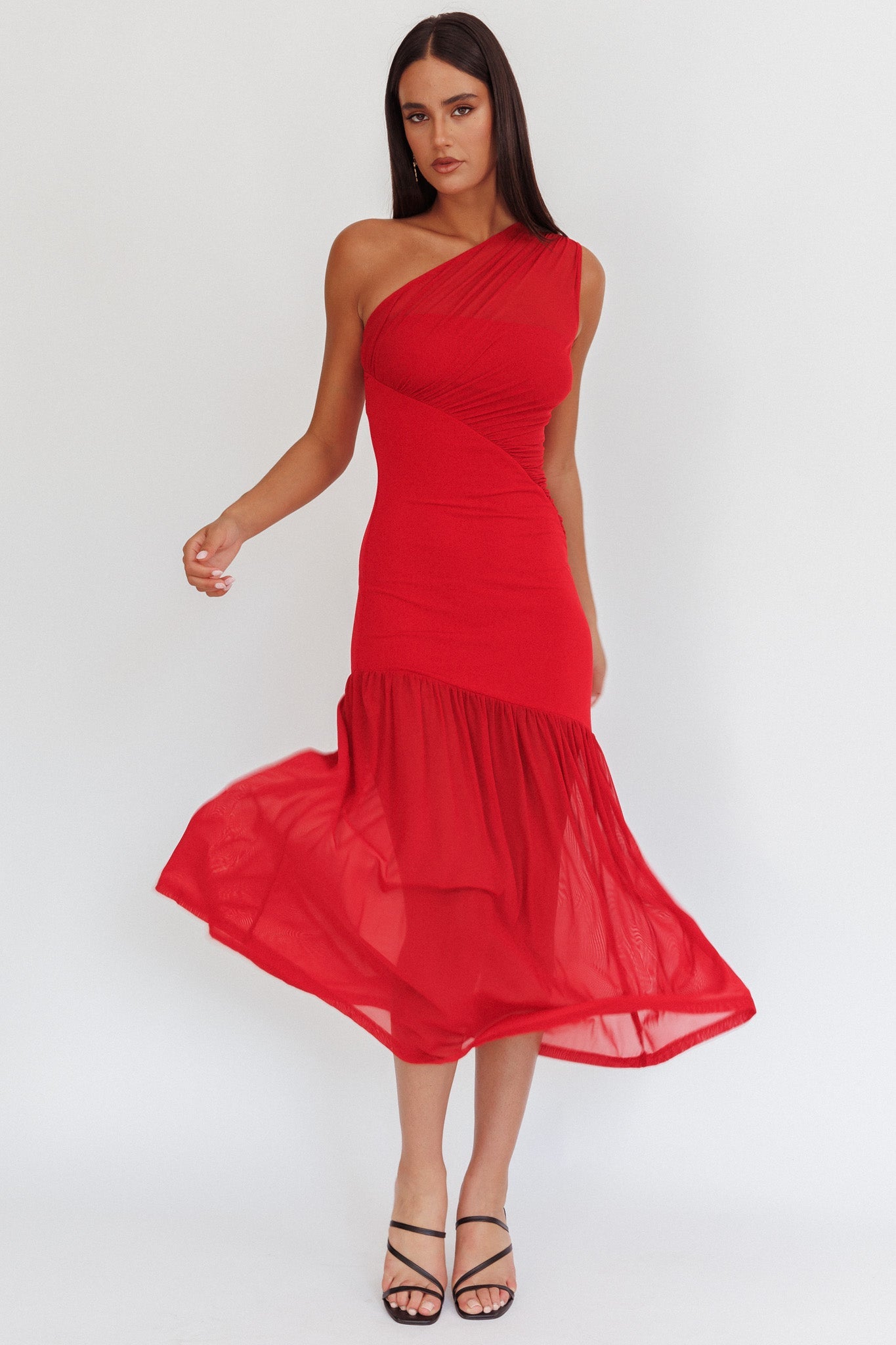 Abito lungo rosso Passion monospalla in rete