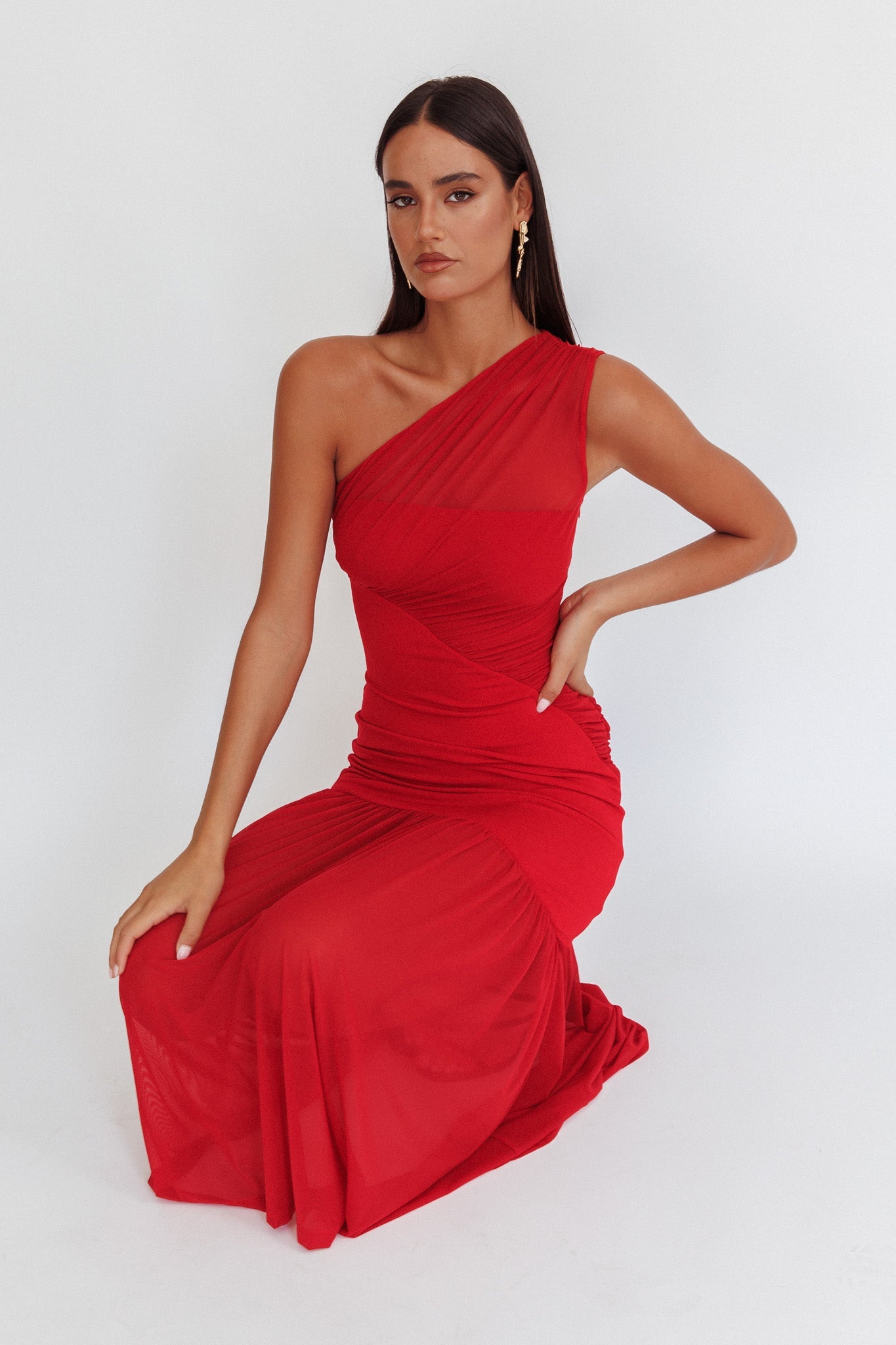 Abito lungo rosso Passion monospalla in rete